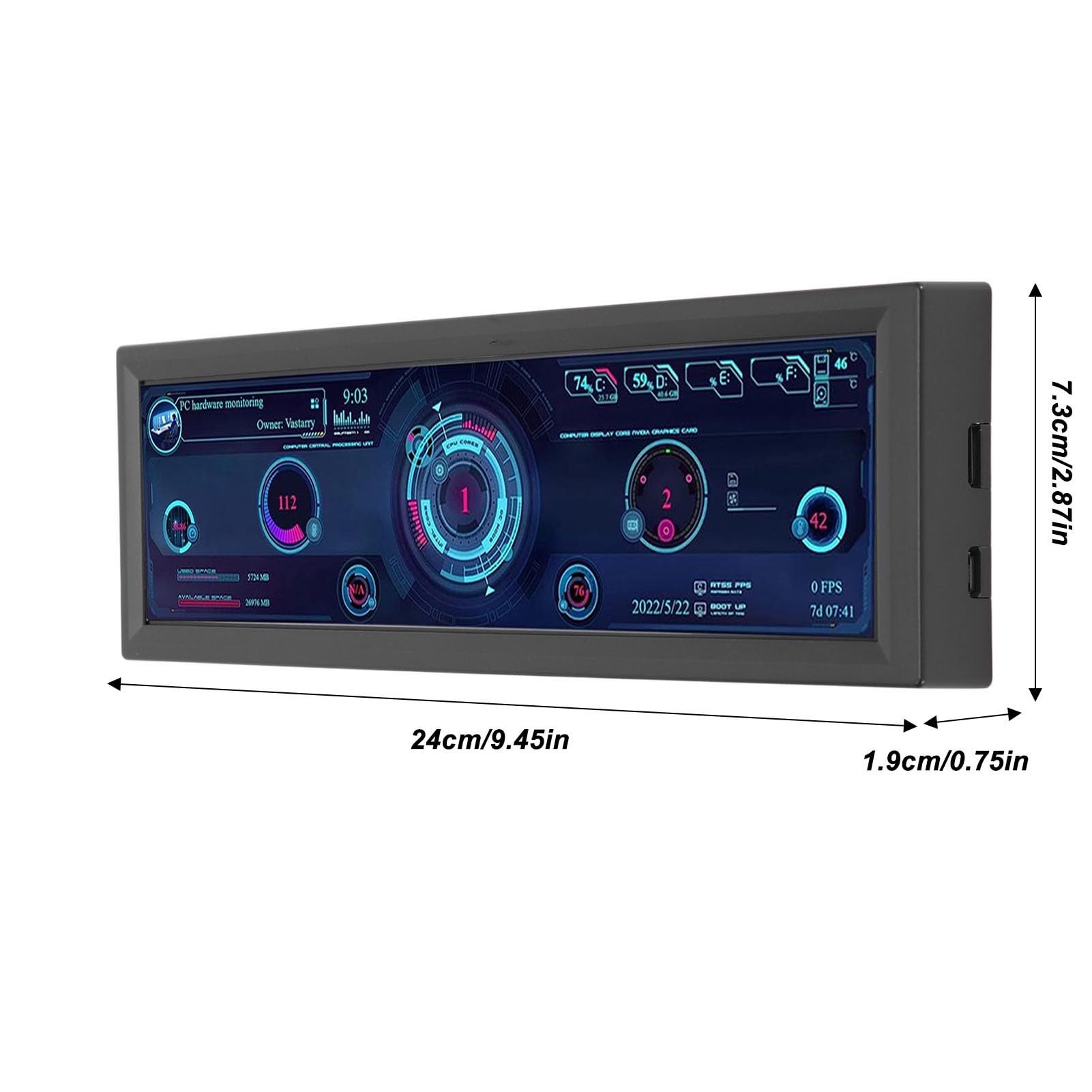 8.8 Inch PC Temperature Monitor - HD IPS 1920x480 LCD Screen for CPU/GPU Data Display - Secondary Computer Monitor (Black) - Perfect for Gaming Rigs, Workstations & PC Builds
