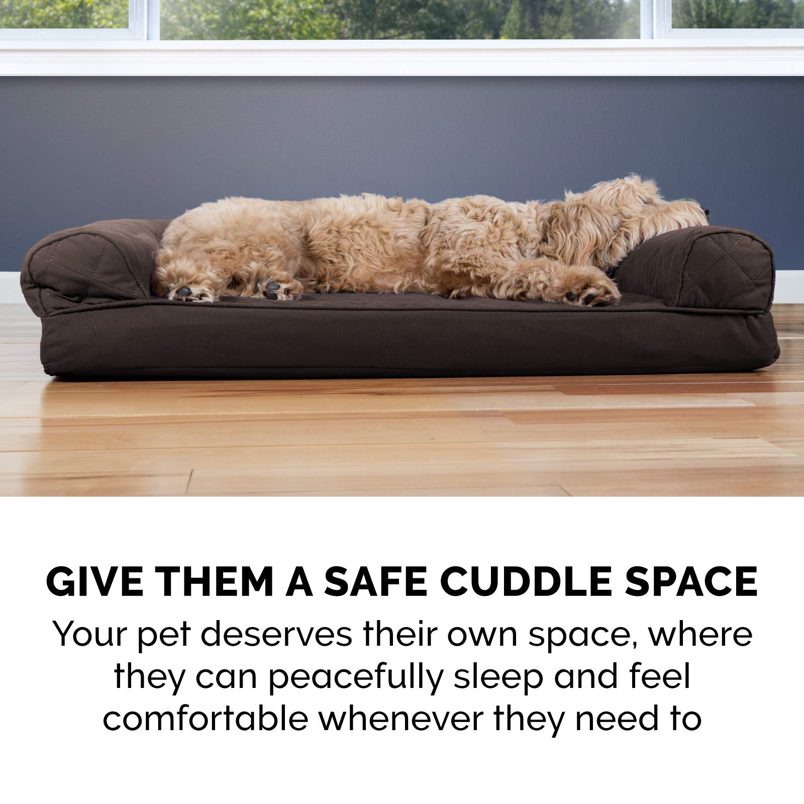 Furhaven Cooling Gel Dog Bed for Large Dogs up to 95 lbs - Removable Bolsters & Machine Washable Cover - Quilted Sofa Style in Coffee Color (Jumbo/XL) - Perfect for Hot Weather & Arthritis Relief