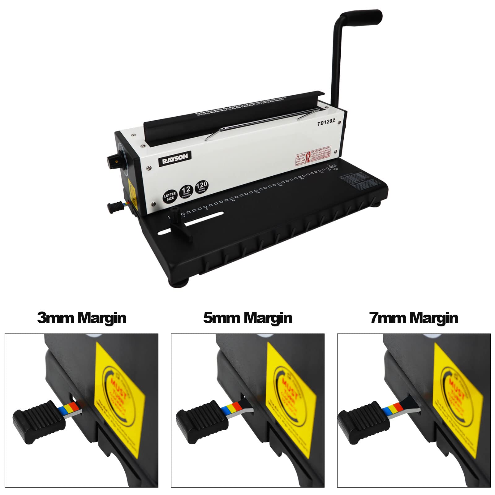 Rayson TD1202 3:1 Pitch Wire Binding Machine - 12 Sheet Punching Capacity & 120 Sheet Binding Capacity | Heavy Duty Metal Construction | Perfect for Office Documents, Reports, Presentations & Book Binding