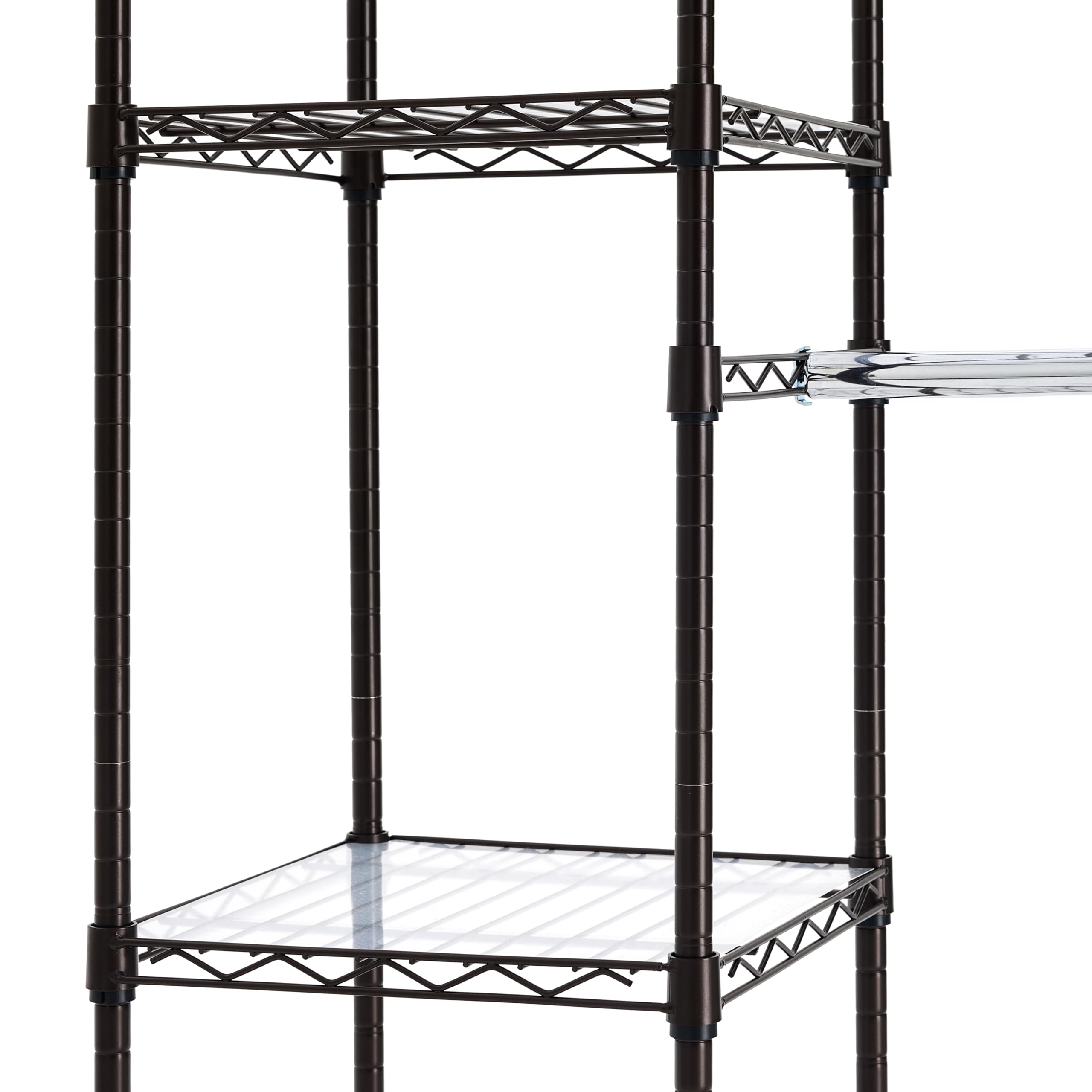 Amazon Basics Expandable Metal Hanging Closet Organizer - Adjustable Wardrobe Storage Rack with Shelves, 57-80 Inches Length, 14 Inches Width, 72 Inches Height, Bronze Finish - Perfect for Bedroom, Closet, Laundry Room & Dorm Organization