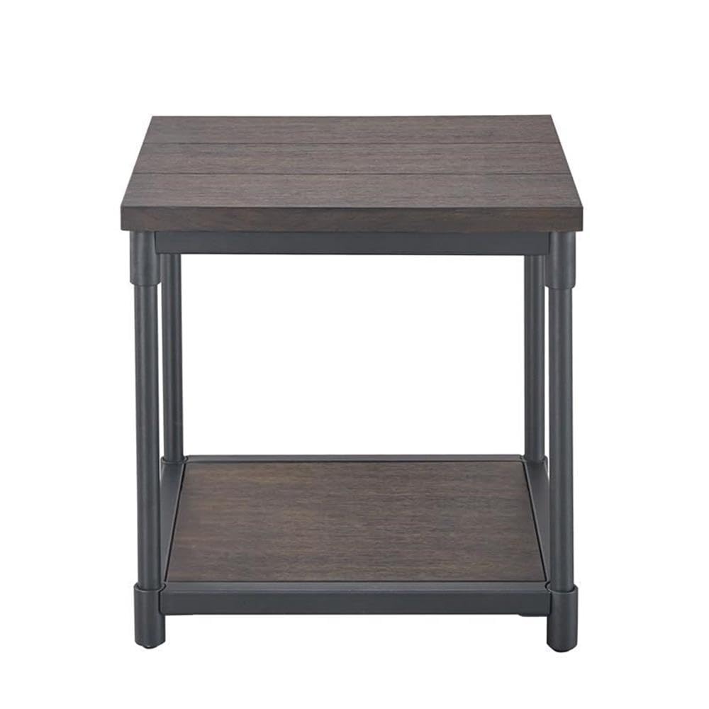 Bowery Hill Modern Smokey Oak & Black Metal End Table - Stylish Nightstand for Living Room, Bedroom, or Office