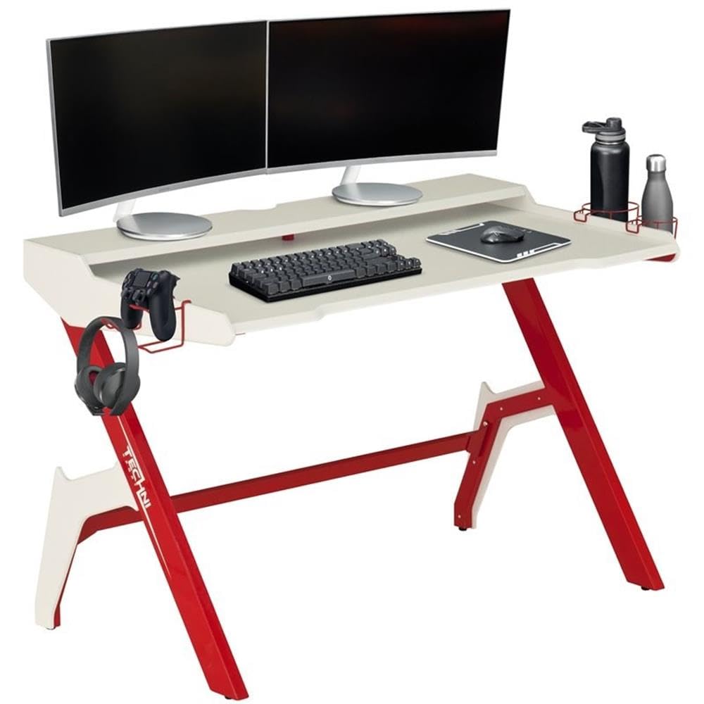 Red Gaming Desk with Cup Holder & Headphone Hook - Compact Computer Desk for Home Office, Perfect for PC Gaming, Work & Study