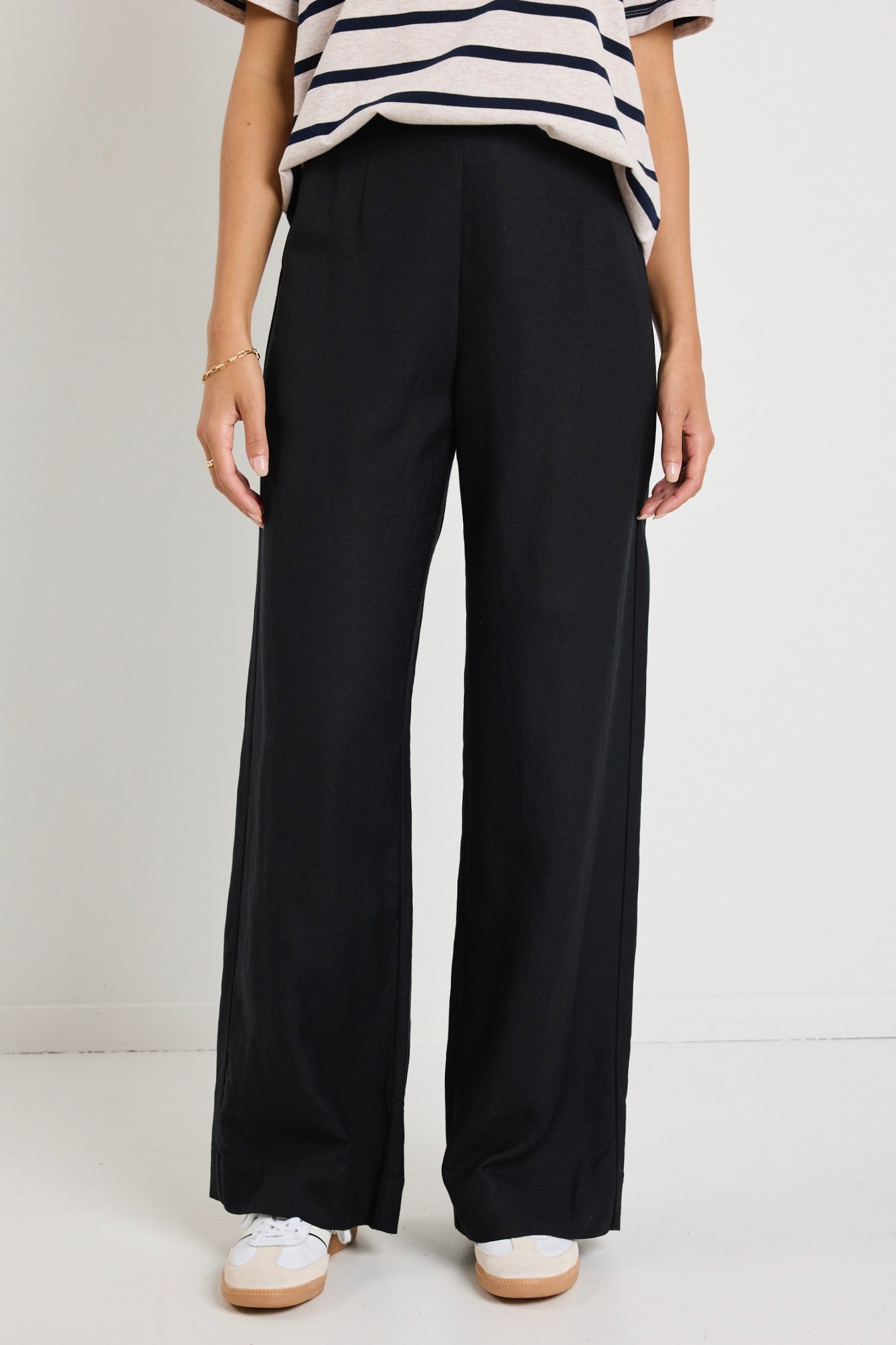 Boulevard Black Linen Viscose Wide Leg Pants for Women - Comfortable High Waisted Palazzo Trousers - Perfect for Office, Travel and Casual Wear