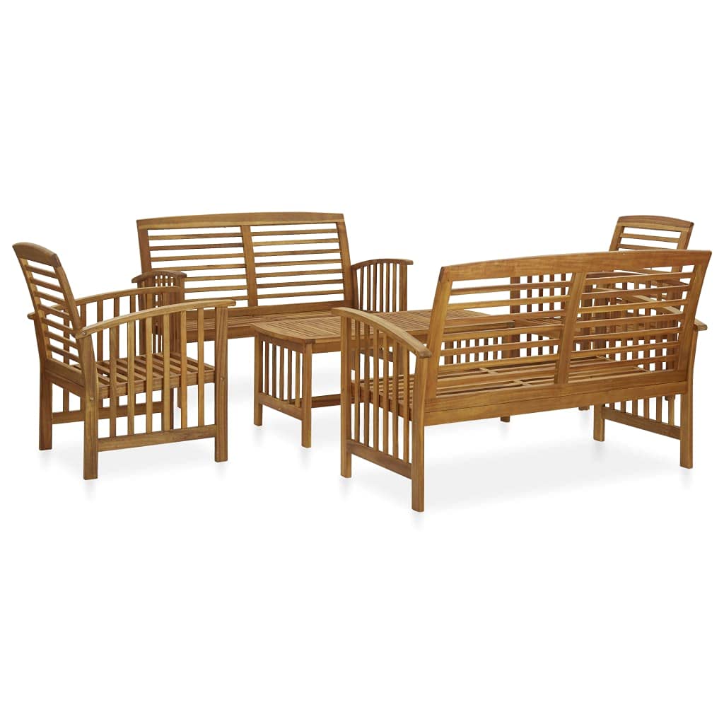 Premium 5-Piece Acacia Wood Patio Lounge Set with Coffee Table, Benches & Chairs | Durable Outdoor Furniture for Garden, Backyard & Poolside Relaxation | Weather-Resistant Patio Set for Entertaining & Lounging