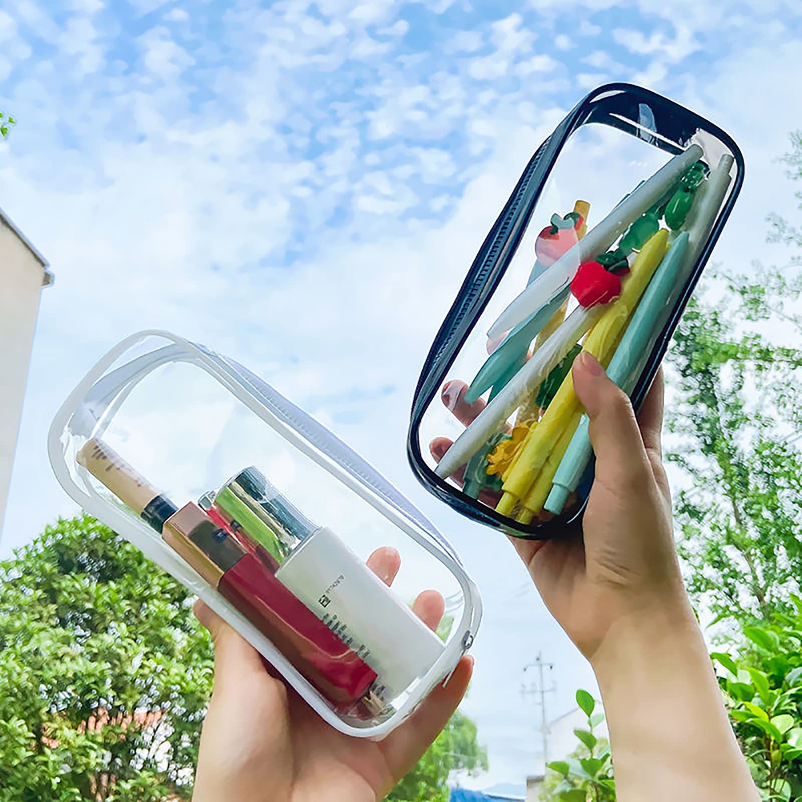 WUWEOT 10 Pack Clear PVC Pencil Cases & Makeup Pouches - Large Capacity Zippered Storage for School, Office & Travel - Perfect for Organizing Stationery, Toiletries & Cosmetics (Black+White)