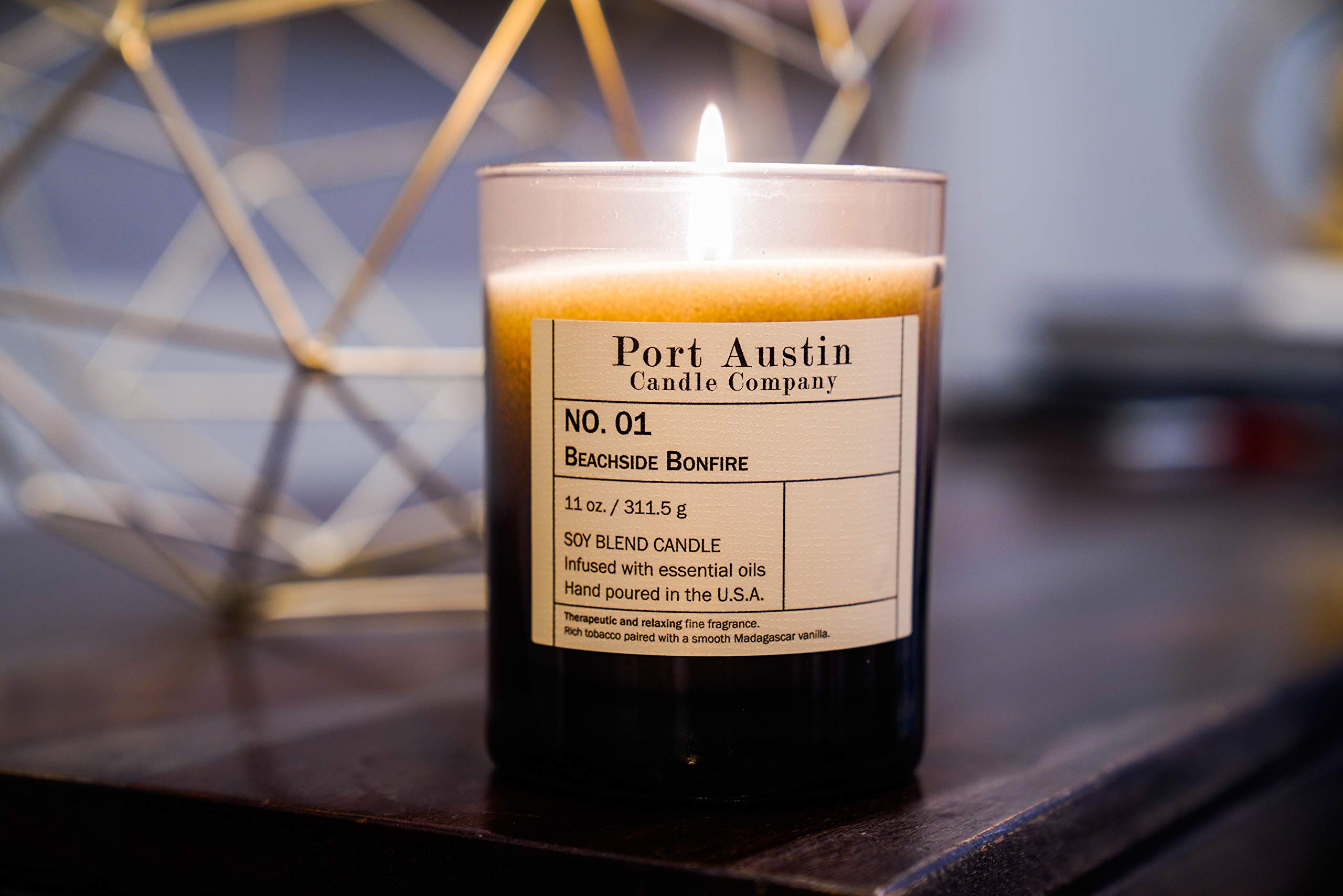 Beachside Bonfire (Tobacco & Vanilla) Scented Soy Wax Candle - 11oz Aromatherapy Candle for Relaxation, Home Decor & Romantic Ambiance