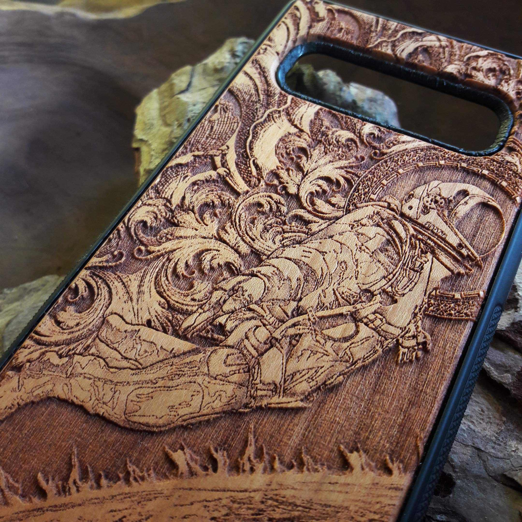 Custom Laser Engraved Astronaut Wooden Phone Case for iPhone 16/15/14/13/12/11 Pro Max Mini & Galaxy S25/S24/S23/S22/S21/S20 Ultra Plus - Eco-Friendly Slim Durable Wood Cover - Perfect for Space Enthusiasts & Tech Lovers