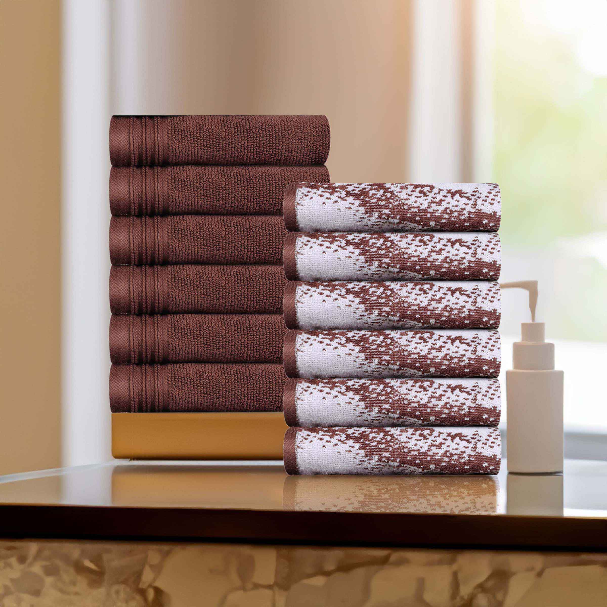 12-Pack Quick-Dry Cotton Face Towels - Solid & Marble Design for Gym, Travel, Spa, and Home Use | Soft & Absorbent Bath Towel Set