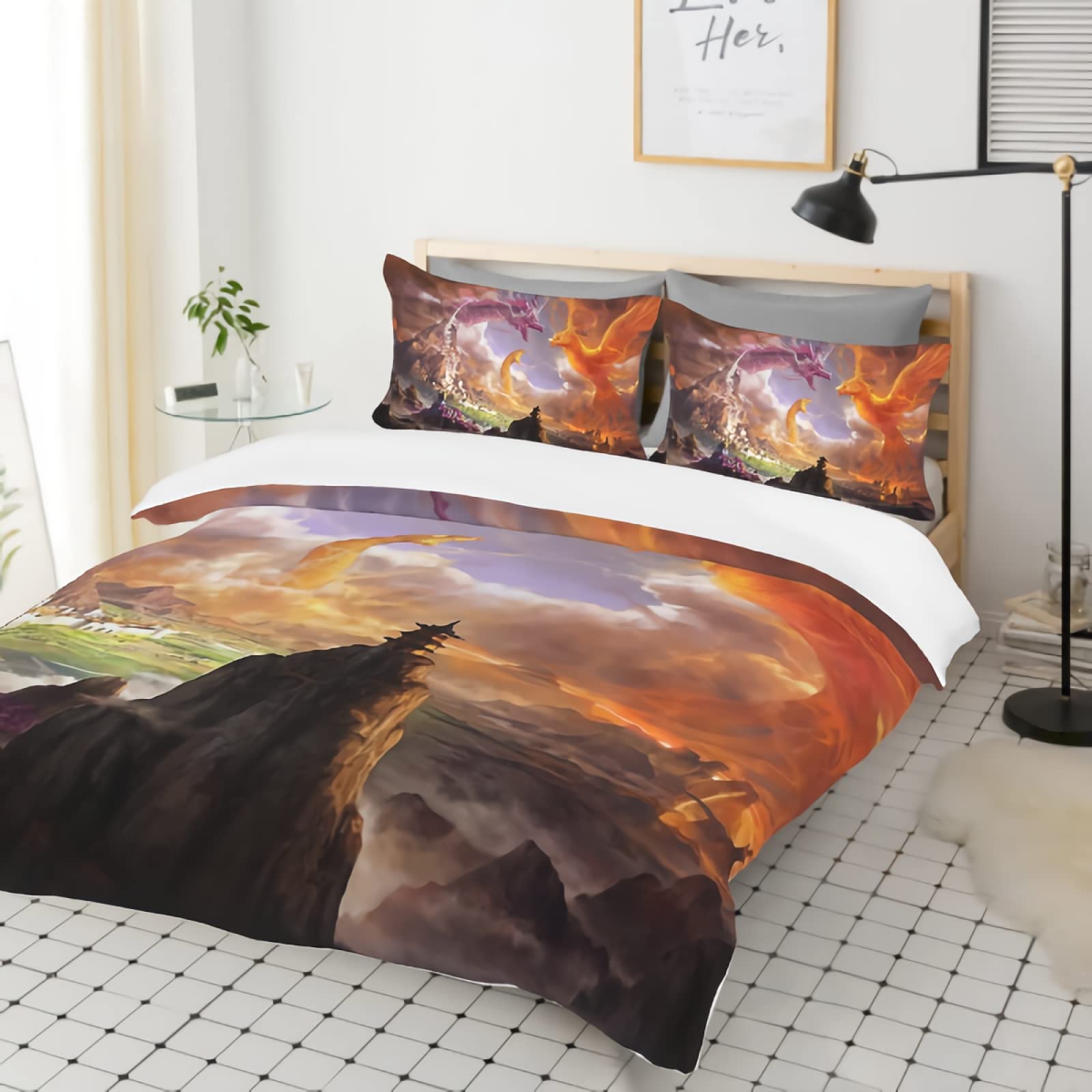 Premium Full Dragon Duvet Cover Set - Ancient Wildlife Theme King/Queen Size Bedding with 2 Pillowcases - 100% Soft Microfiber 3-Piece Comforter Cover (Comforter Not Included) - Perfect for Fantasy Themed Bedrooms, Game Rooms, and Medieval Decor Lovers