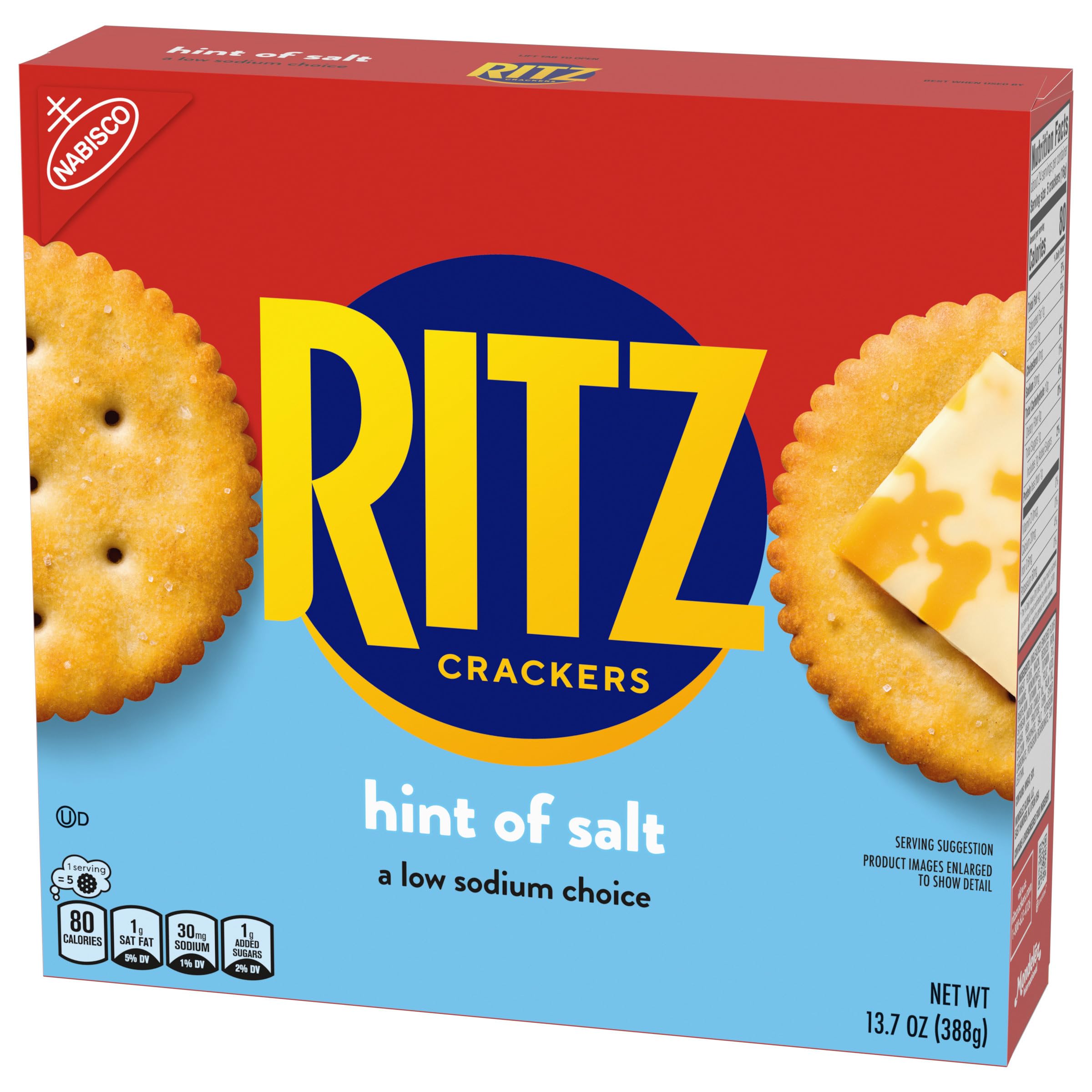 RITZ Hint of Salt Crackers - Healthy Low Sodium Snacks for Kids & Adults - Perfect for Lunch Boxes, School, Office & Parties - 13.7 oz Pack