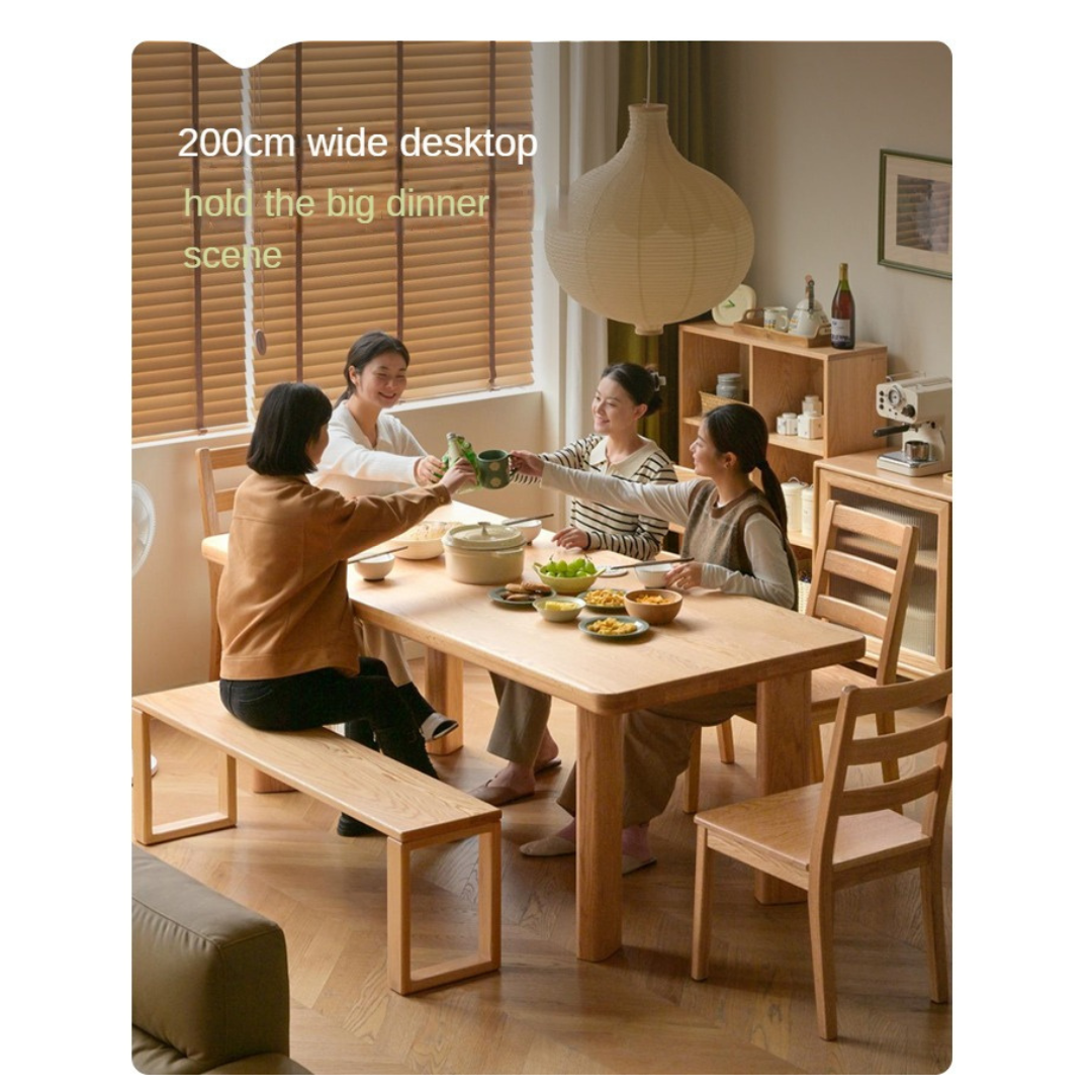 Solid Oak Wood Large Log Style Dining Table - Rustic Farmhouse Dining Room Furniture for Family Gatherings & Dinner Parties