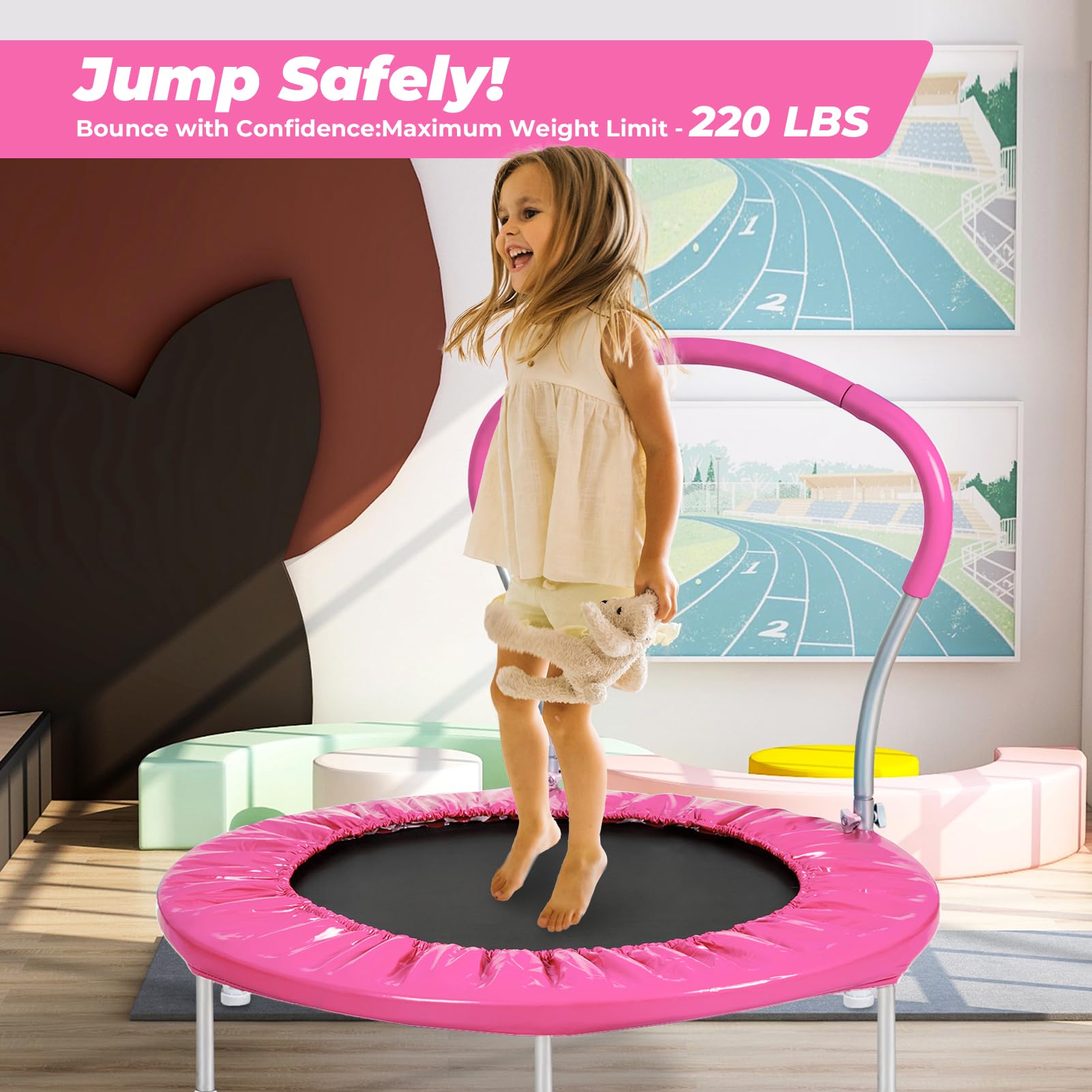 36 Inch Kids Trampoline with Handle - Mini Trampoline for Toddlers & Children, Indoor/Outdoor Small Fitness Rebounder for Exercise, Play & Backyard Fun - Perfect for Home, Gym & Playground Activities