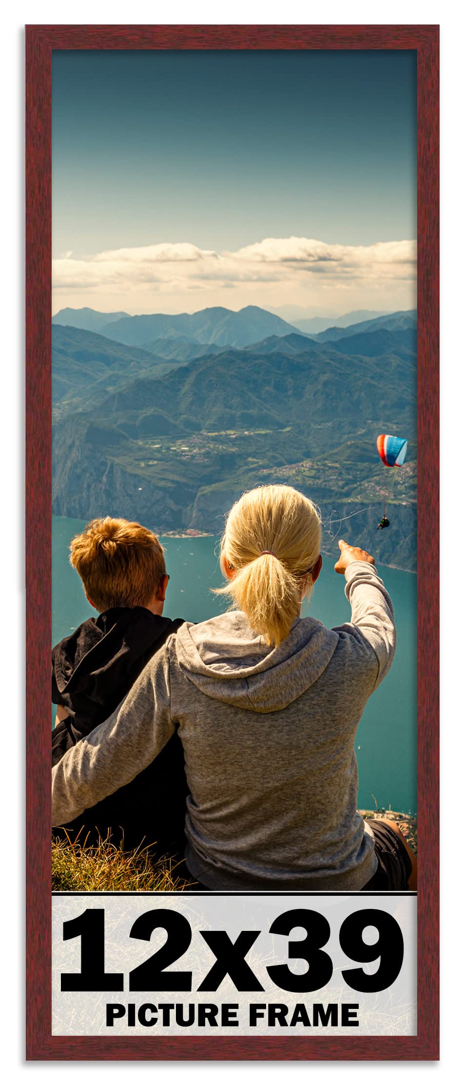 CountryArtHouse 12x39 Inch Solid Mahogany Wood Picture Frame - Premium Brown Wooden Photo Frame with UV Acrylic Plexiglass, Acid-Free Foam Backing & Hanging Hardware - Perfect for Wall Art, Family Photos, and Home Decor