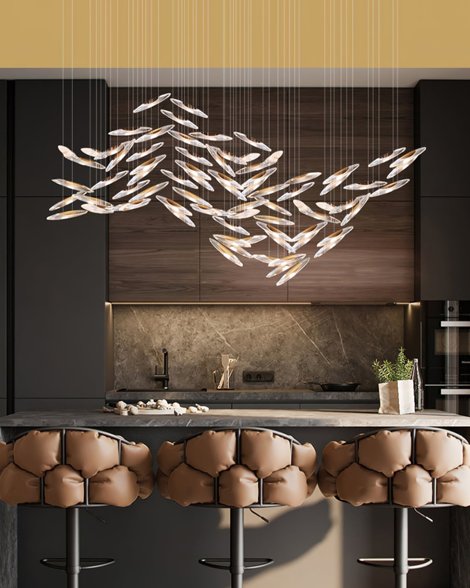 Moonlight Whispers Modern Spiral Glass Chandelier - Customizable Ceiling Light Fixture for Living Room, Dining Room & Bedroom Decor