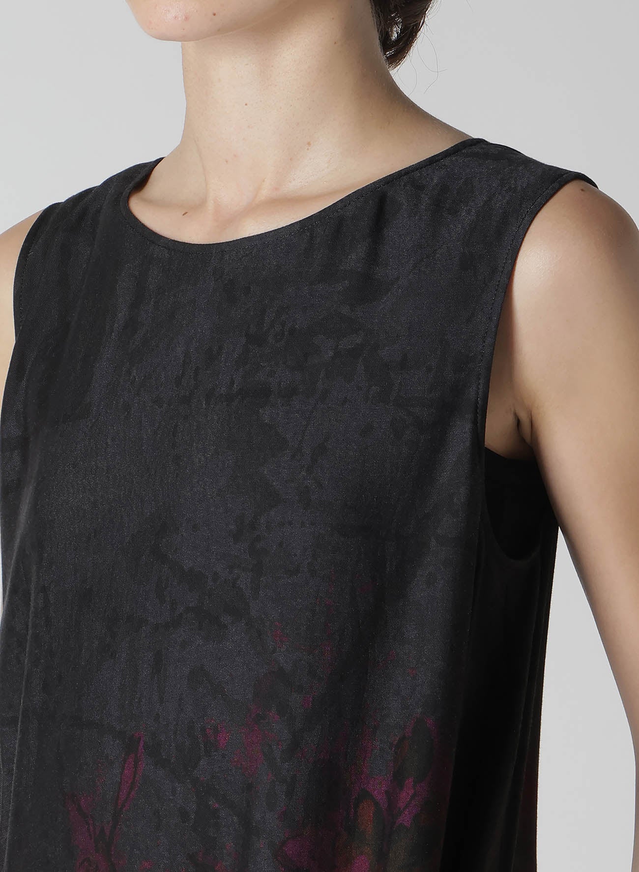 Cupro Dungaree Twill Floral & Asphalt Print Shirring Dress - Stylish & Comfortable for Casual Outings, Dates & Summer Events