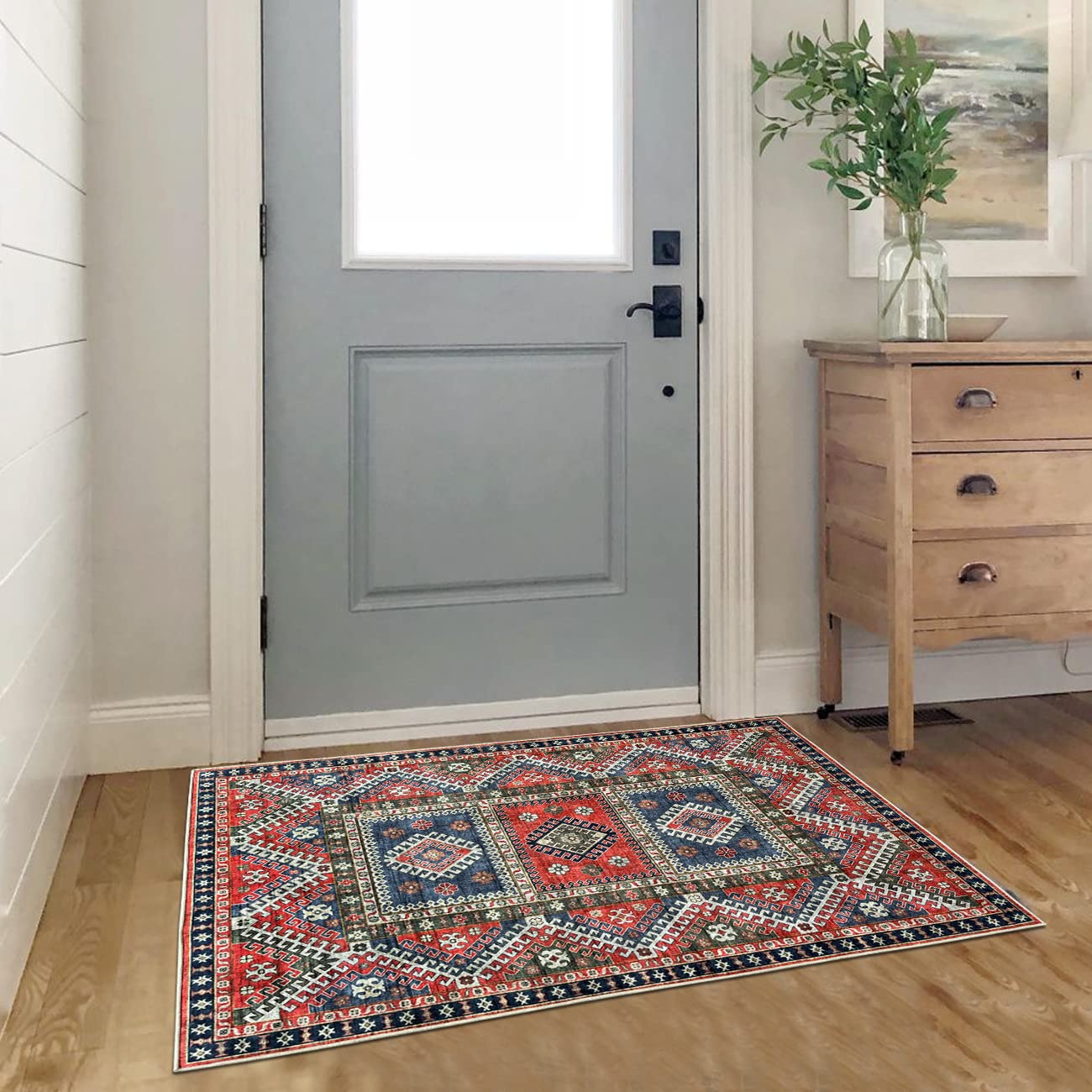 Wemina 2x3 Vintage Persian Floral Print Area Rug - Non-Slip Machine Washable Foldable Thin Traditional Accent Rug for Bedroom, Living Room & Kitchen | Perfect for Small Spaces, Home Decor & Floor Protection