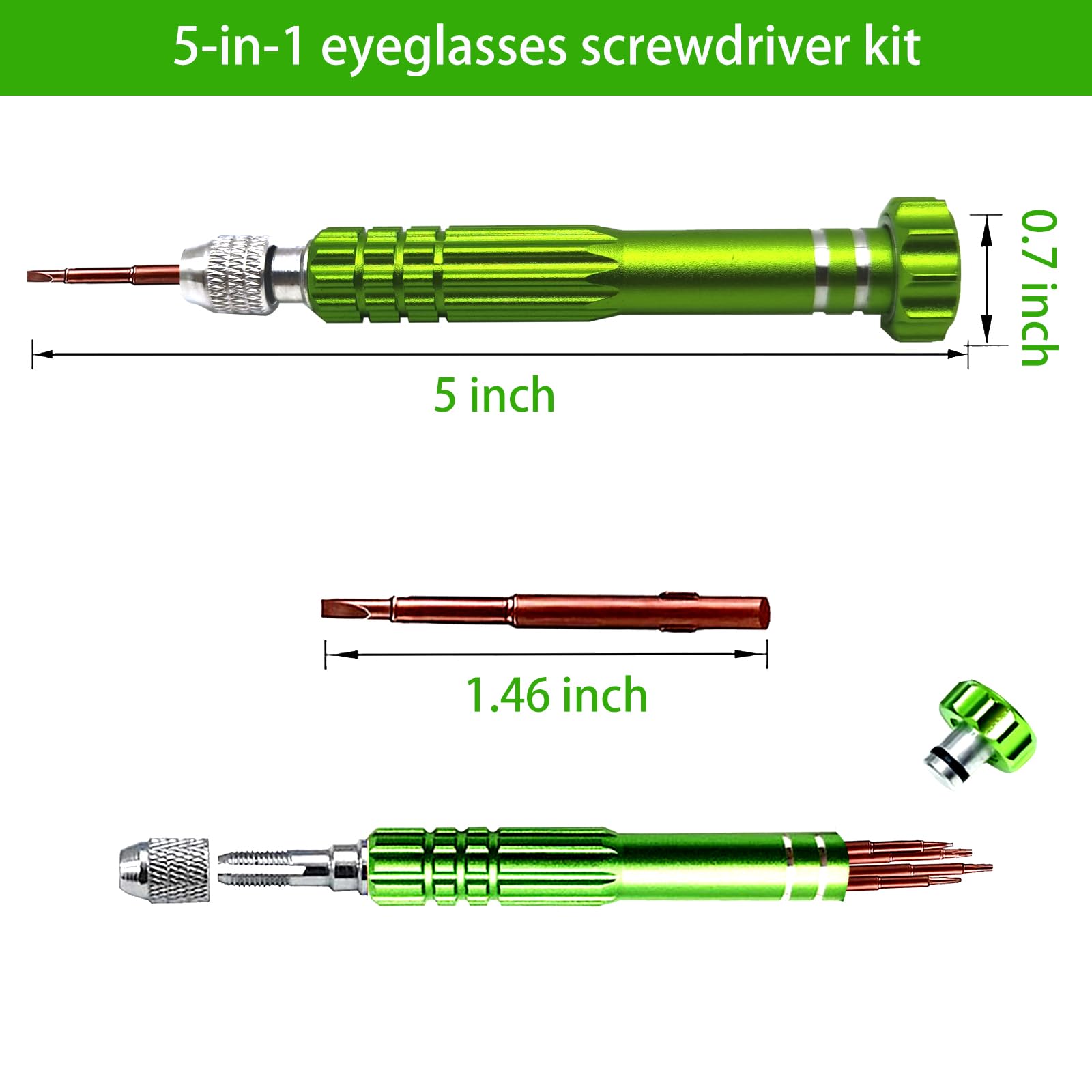 5-in-1 Eyeglass Repair Kit with 3-in-1 Multifunctional Screwdriver Set | Premium Phone, Sunglasses, Watch & Electronics Repair Tools | Compact & Portable for Home, Office & Travel (Green)
