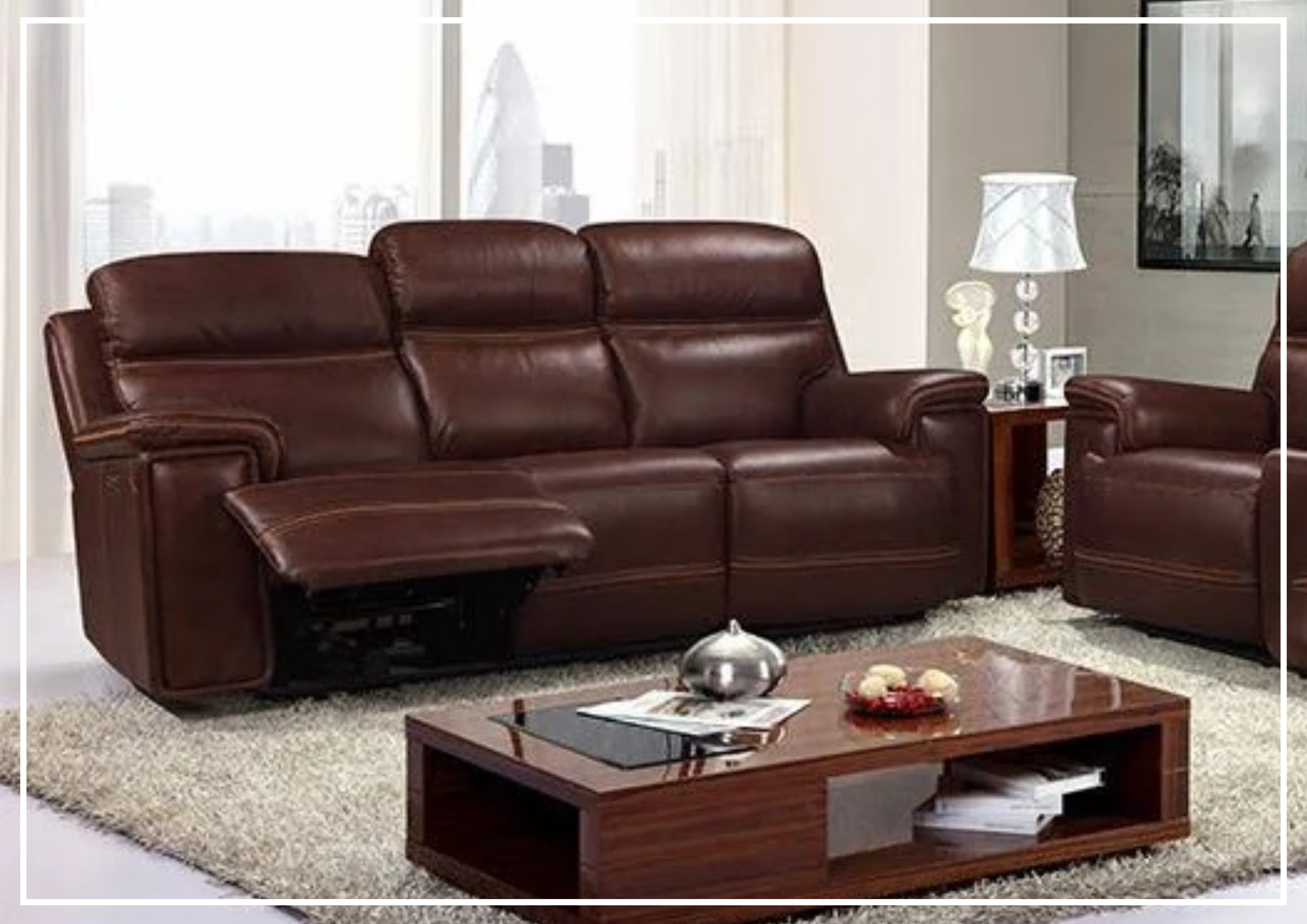 Gio Italia Fabiano Power Reclining Leather 3-Seater Sofa in Brown - Luxurious Comfort for Living Room, Home Theater & Family Gatherings