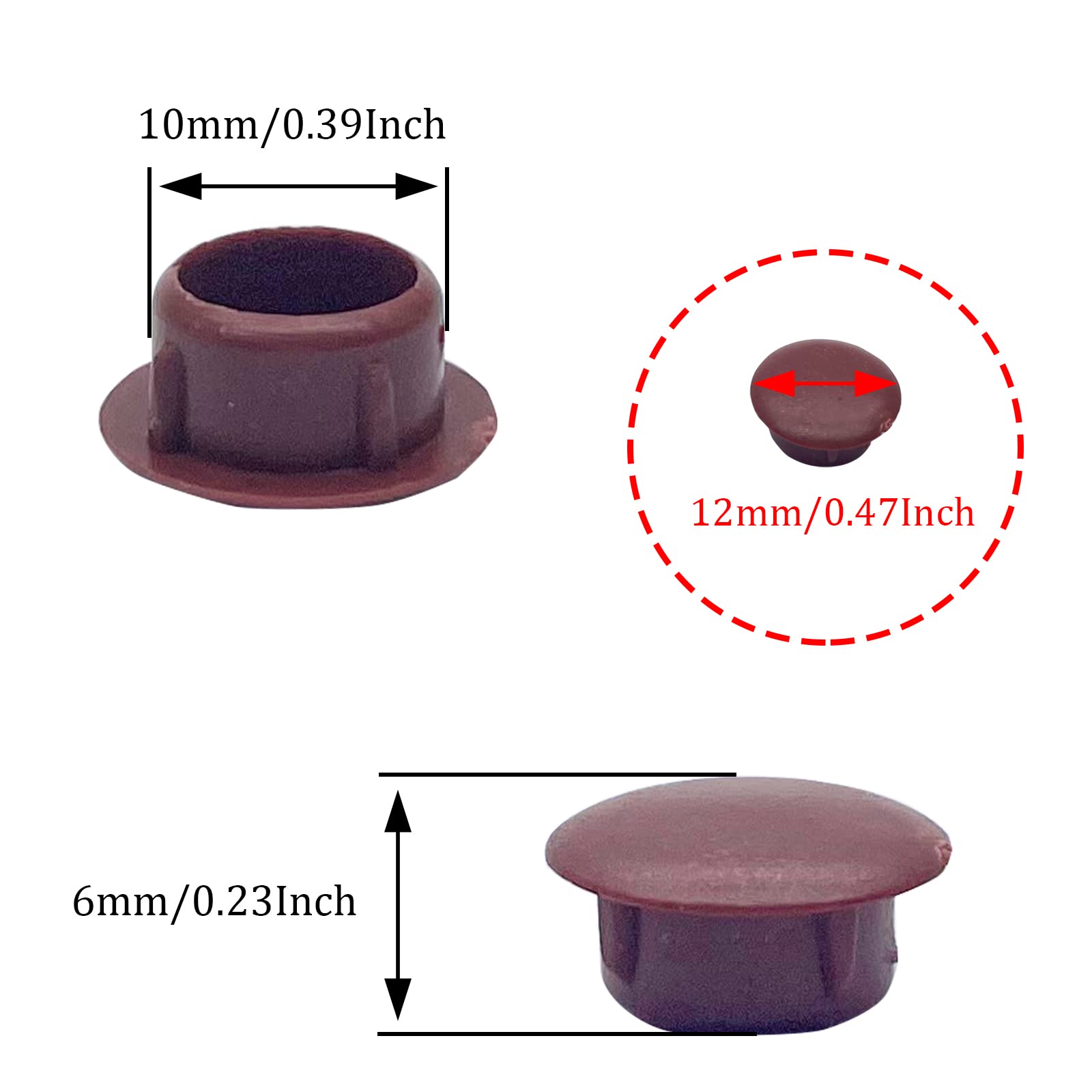 10mm Brown Round Plastic Flush Mount Hole Plugs - 100 Pcs Furniture End Caps for Kitchen Cabinets, Fencing Posts & Pipes | Durable Hole Cover for DIY Projects & Home Improvement