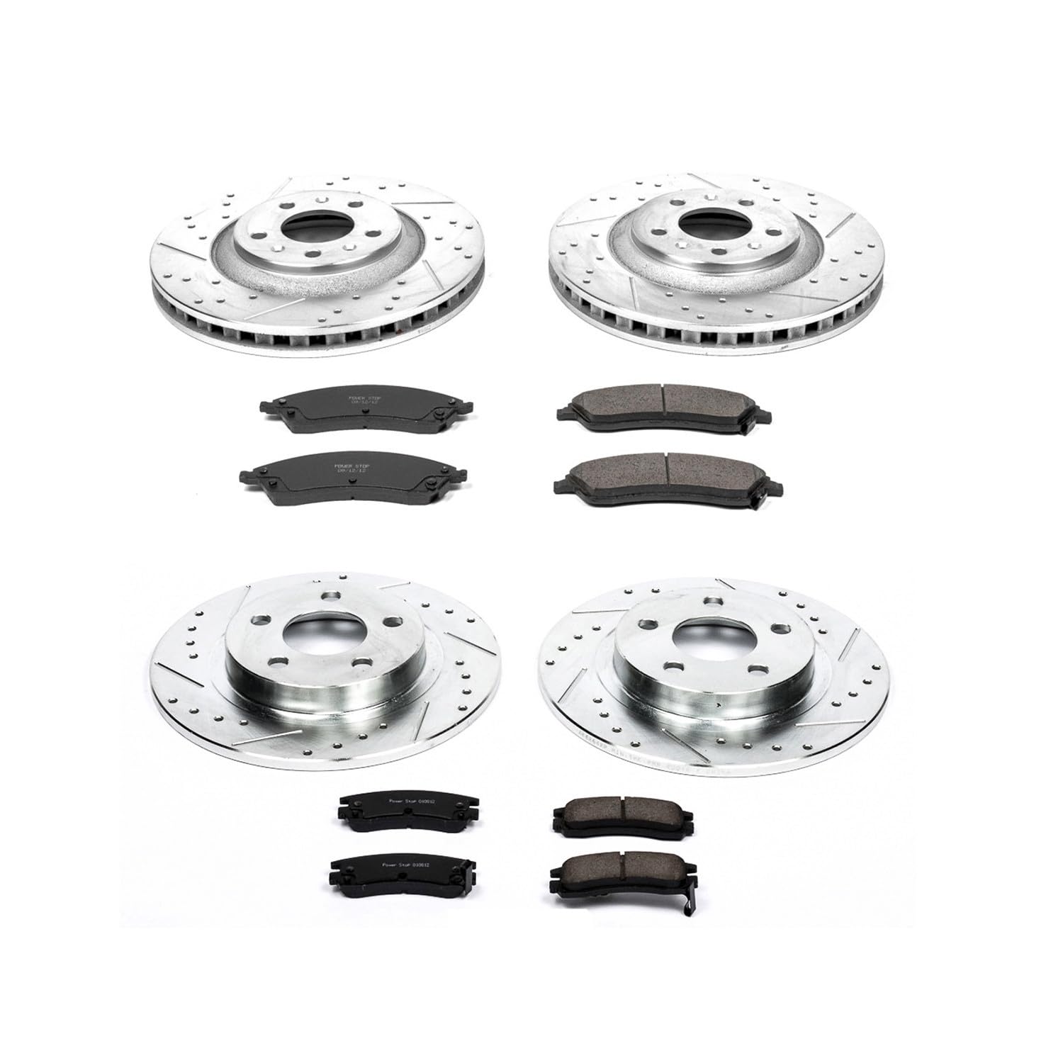 Power Stop K1431 Front & Rear Z23 Carbon Fiber Brake Pads with Drilled & Slotted Brake Rotors Kit - Compatible with 2004-2005 Pontiac Bonneville | High-Performance Braking for Daily Driving & Sporty Handling