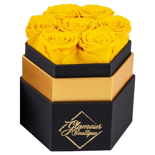 Yellow 7 Roses Black Box