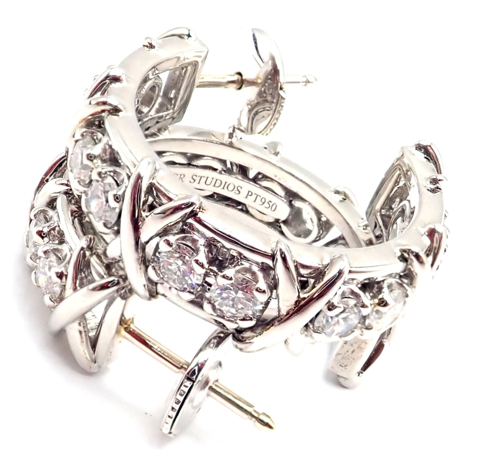 Authentic Tiffany & Co Schlumberger Twenty Stones Platinum Diamond Hoop Earrings for Women - Luxury Jewelry Gift for Anniversary, Wedding & Special Occasions