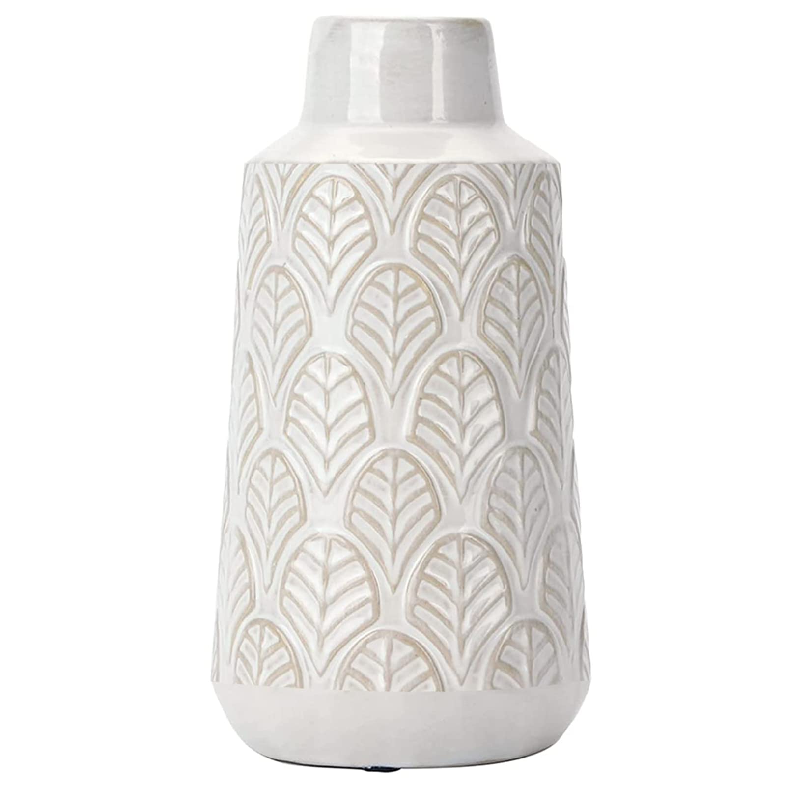 LiteViso 8 Inch Ceramic White Vases - Modern Rustic Farmhouse Decor, Distressed Boho Flower Vases for Home, Living Room, Mantel & Table Centerpiece - Perfect for Pampas Grass, Dried Flowers & Farmhouse Style Decorating
