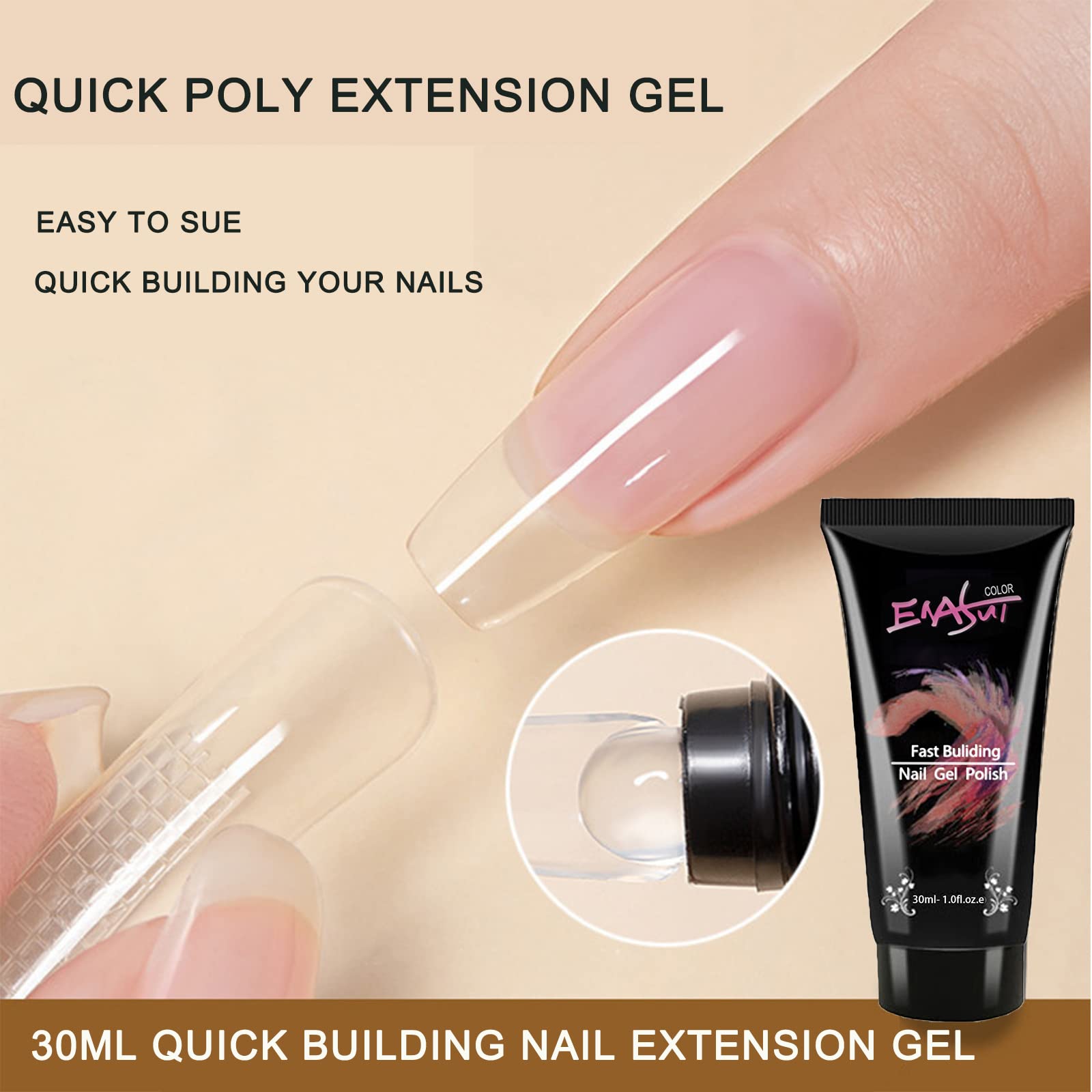 6 Colors 30ml Poly UV Gel Nail Extension Builder Kit - Long Lasting Nail Enhancement Gel for DIY Nail Art - Perfect for Home Manicures & Salon Professionals