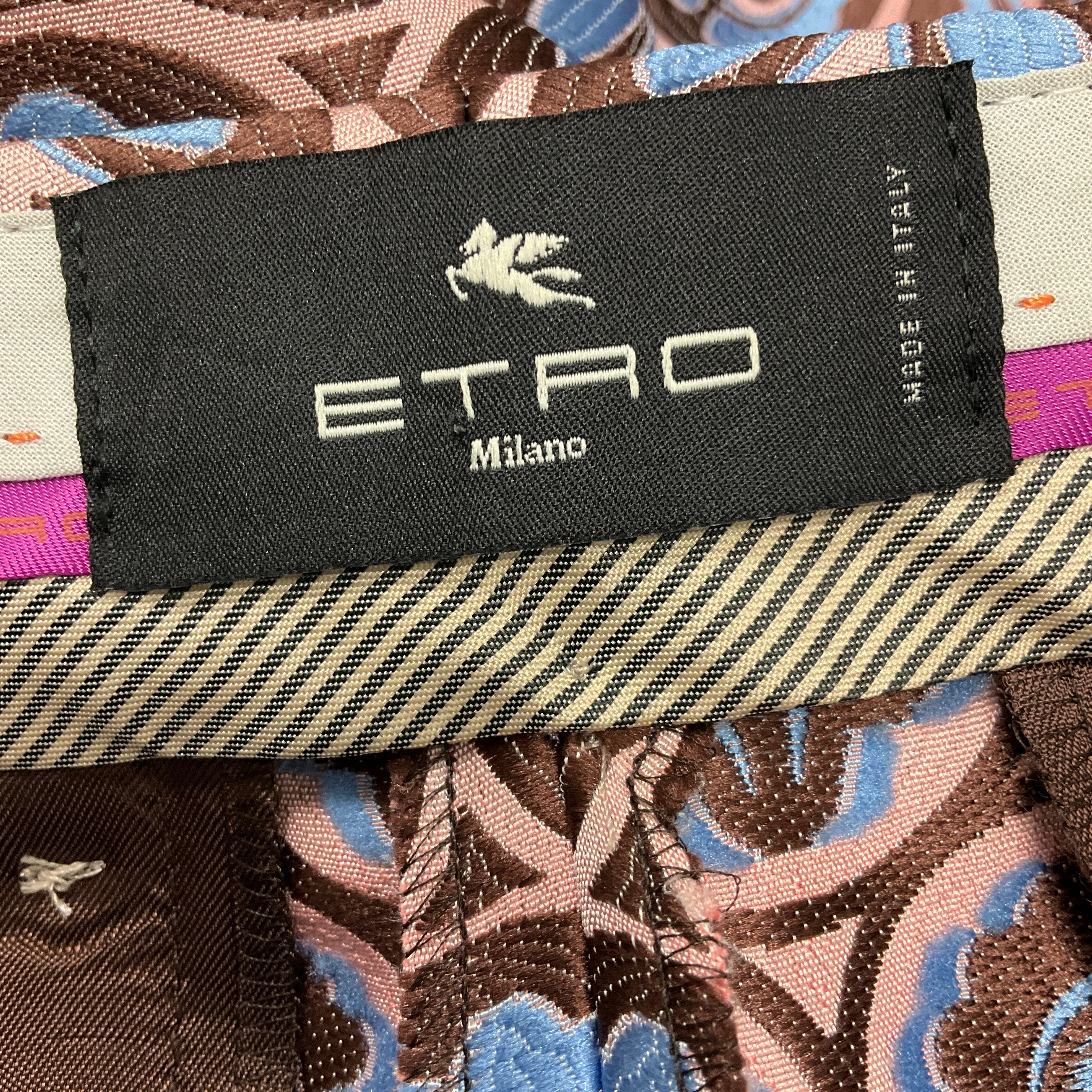 Etro Blue & Brown Jacquard Pants for Men 2024 - Luxury High Waisted Trousers for Business Casual & Evening Events