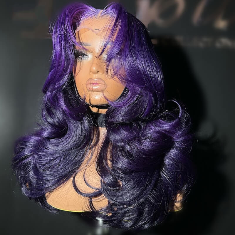 Eullair Ombre Two-Tone Purple Body Wave Human Hair Wig - Glueless Lace Frontal Wig with Layered Cut for Women (EW003) | Perfect for Cosplay, Parties & Daily Styling
