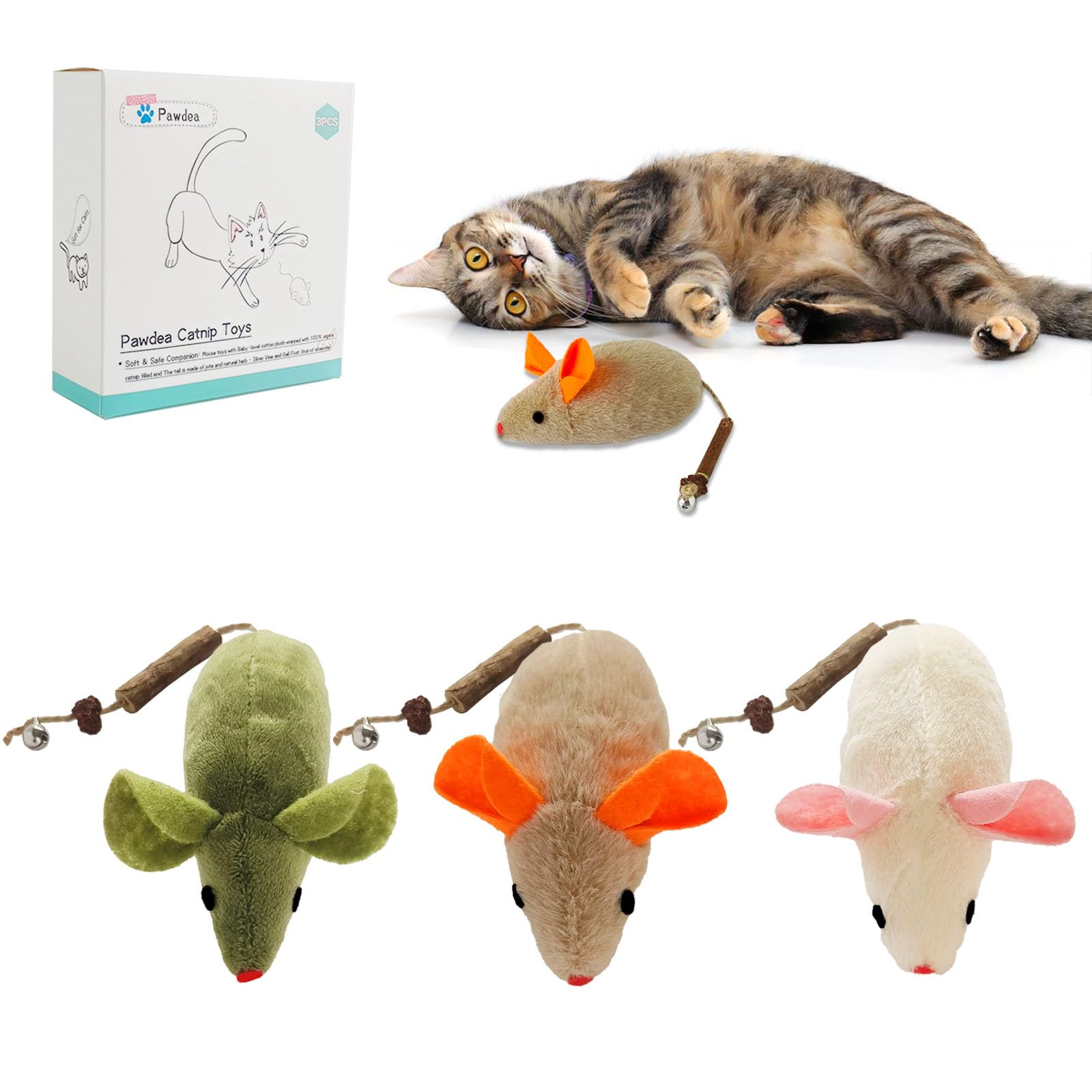 3PCS Large Squeaky Cat Toys with Catnip & Silvervine - 8.9