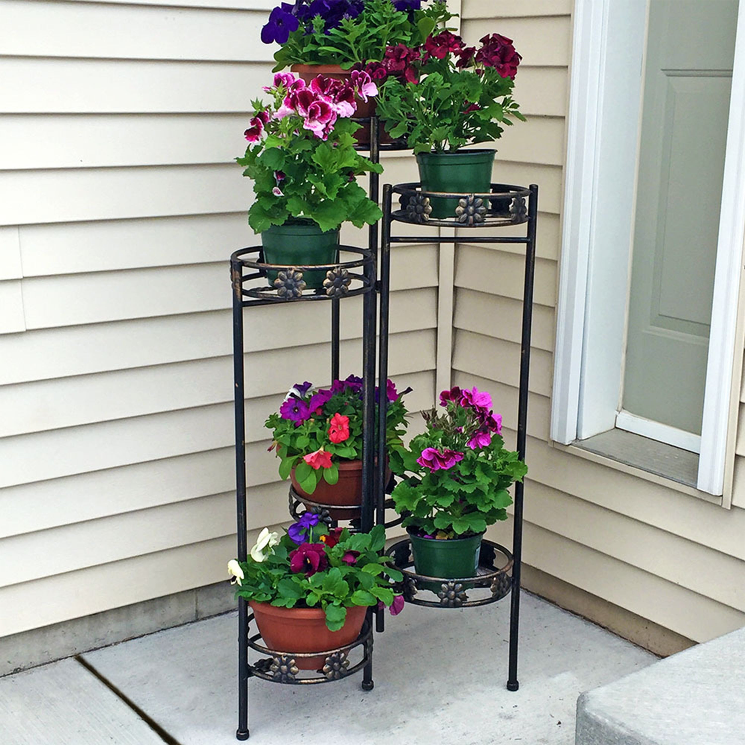 6 Tier Folding Plant Stand for Indoor/Outdoor Use - Heavy Duty Metal Flower Pot Holder Shelf for Patio, Garden & Home Decor - Sunnydaze
