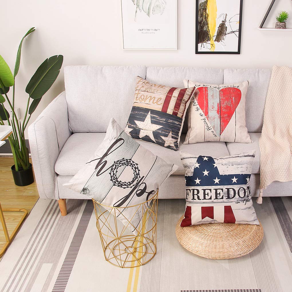 Farmhouse Style 18x18 Inch Throw Pillow Covers Set of 4 - Square Decorative Cushion Cases for Sofa, Bed & Home Decor | Perfect for Living Room, Patio and Seasonal Home Styling