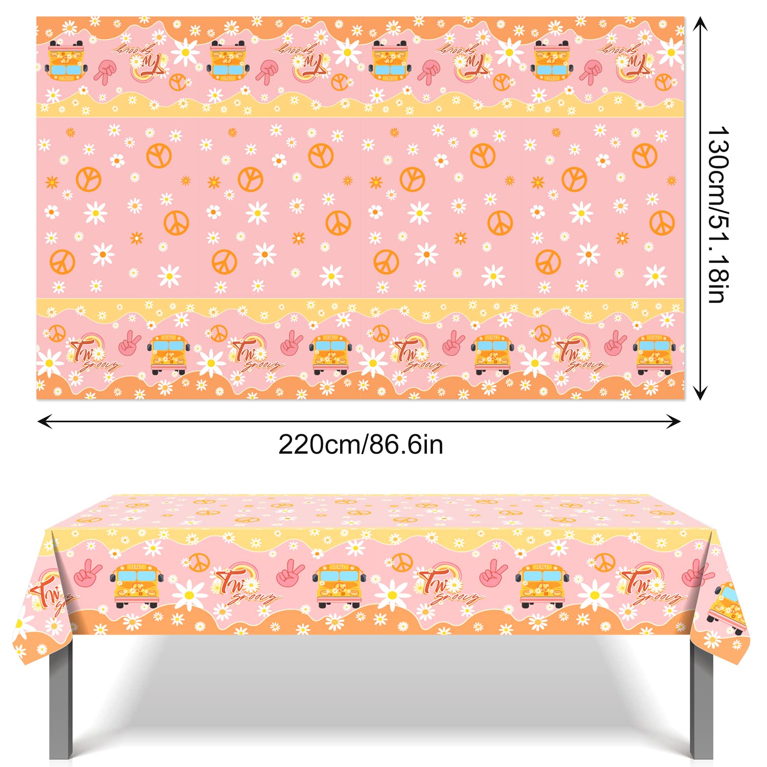 Groovy Rainbow Hippie Party Tablecloth 2 Pack - Retro Daisy Plastic Table Cover for Birthday Decorations, Girls 2nd Birthday Party Supplies | Perfect for Outdoor Picnics, Baby Showers & 70s Theme Parties