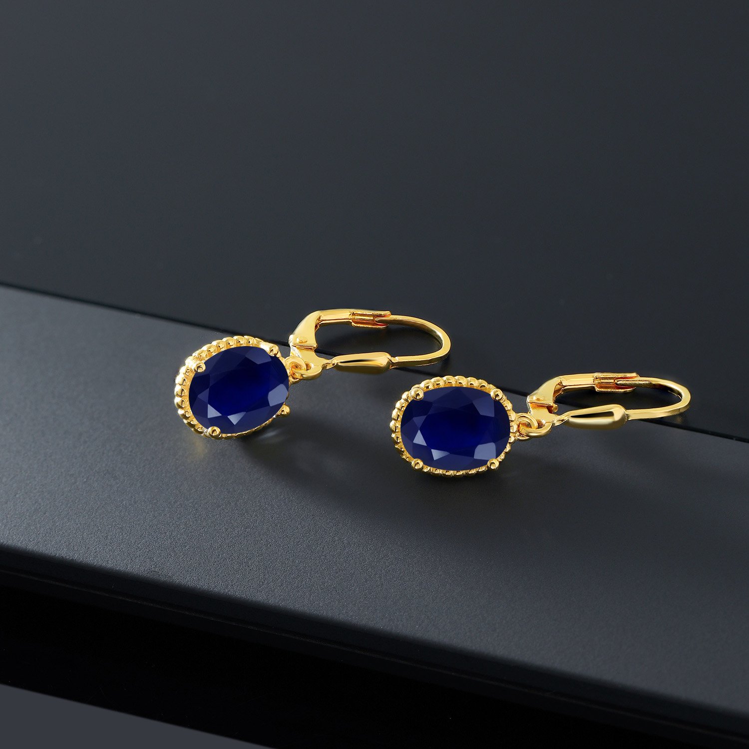 Gem Stone King 18K Gold Plated Silver 9X7MM Oval Birthstone Leverback Drop Earrings for Women | Elegant Dangle Jewelry for Parties, Weddings & Daily Wear