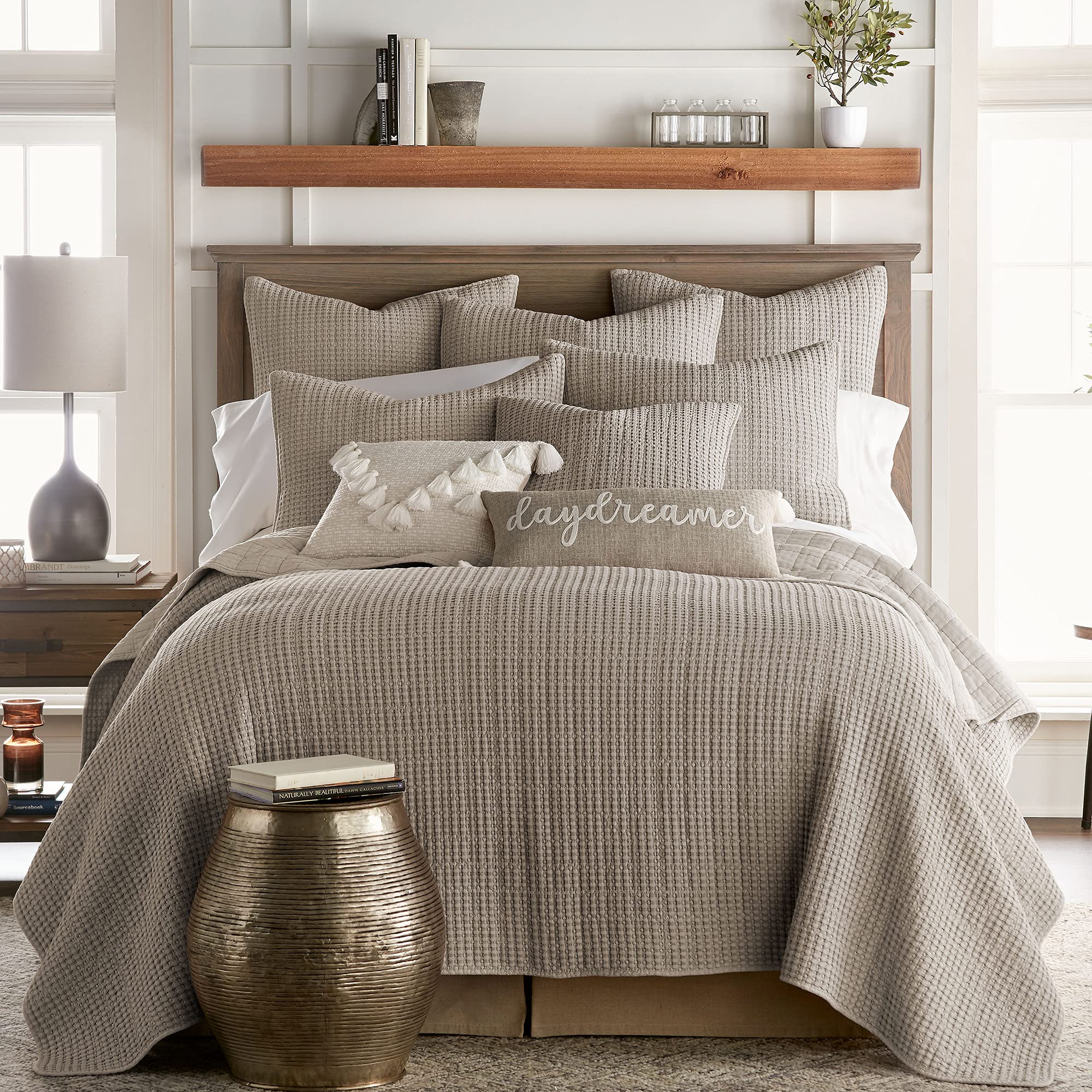 Levtex Home Mills Waffle Euro Sham Pillow Covers (Set of 2) - 26x26 Inch Taupe Bedroom Decor - Perfect for Master Bedroom, Guest Room & Luxury Hotel Styling