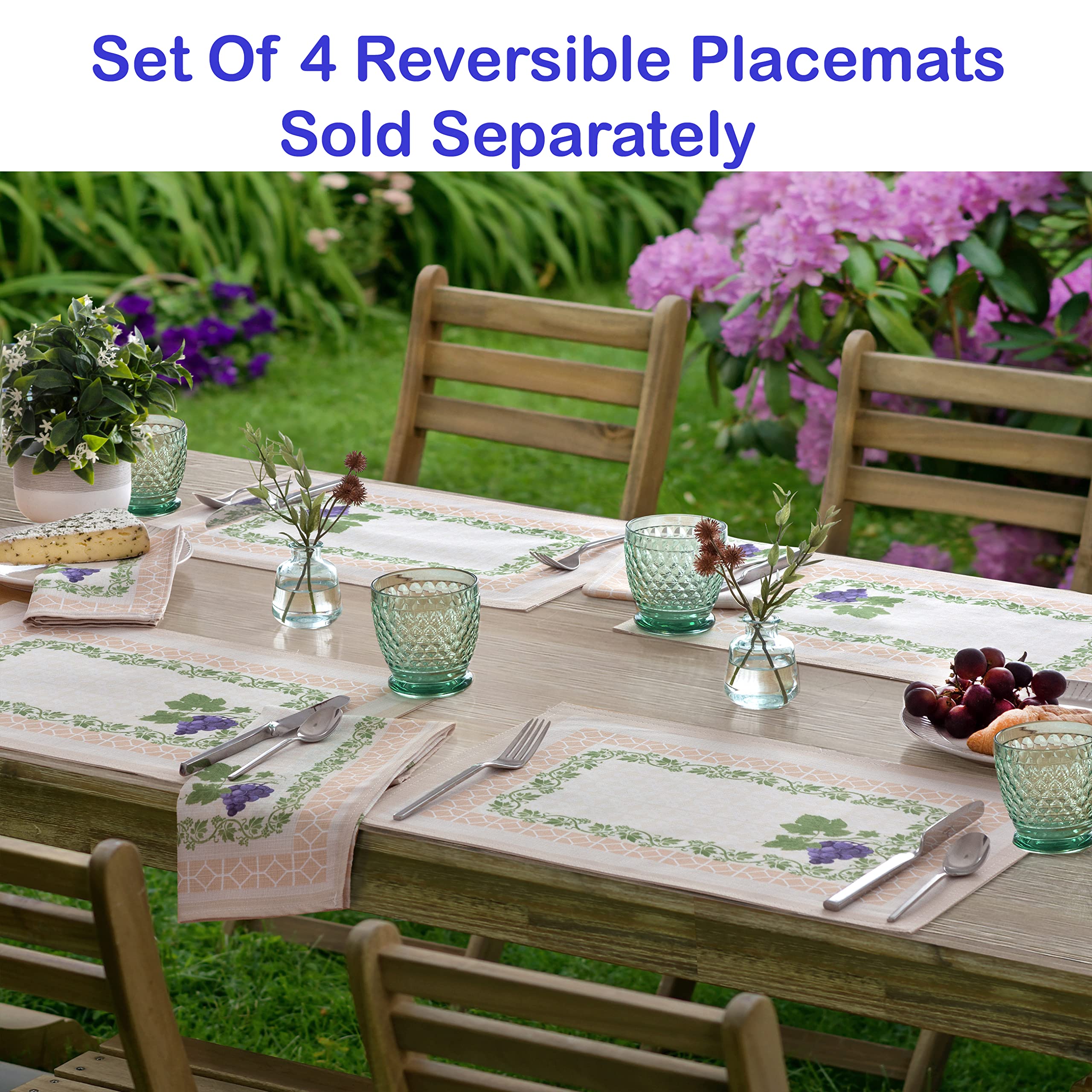 Set of 4 Rectangle Fabric Placemats - Provence Bordeaux Wine Theme with Grapevine Border | Stain & Water Resistant for Indoor/Outdoor Use | Perfect for Dining Tables, Picnics, and Entertaining