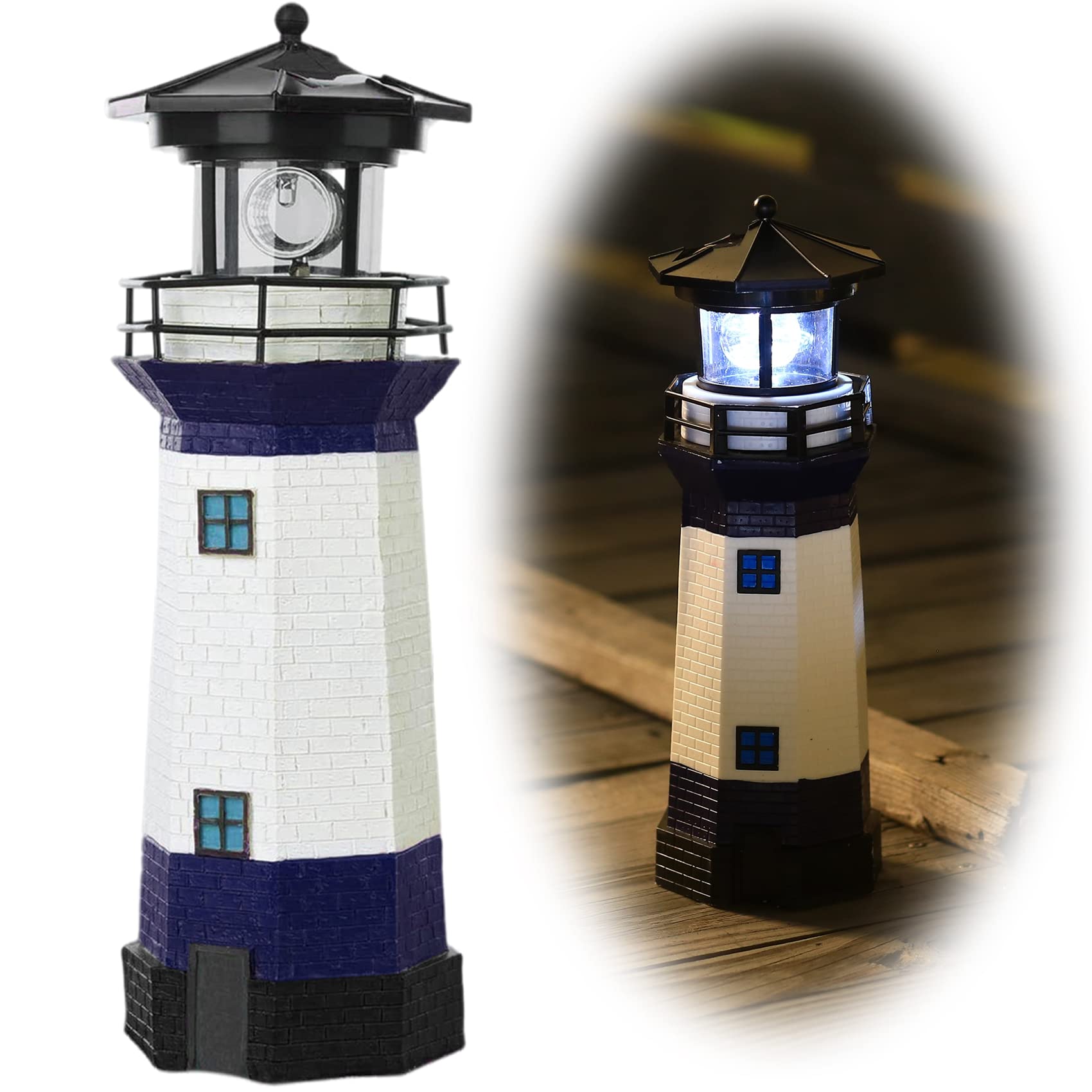 Solar Powered Rotating Beacon LED Lighthouse Lamp - Outdoor Decorative Light for Garden, Patio, Well Cover | Weatherproof Landscape Lighting | Perfect Gift for Home & Marine Enthusiasts (Blue) - Ideal for Coastal Decor, Backyard Ambiance, and Nautical Themed Parties