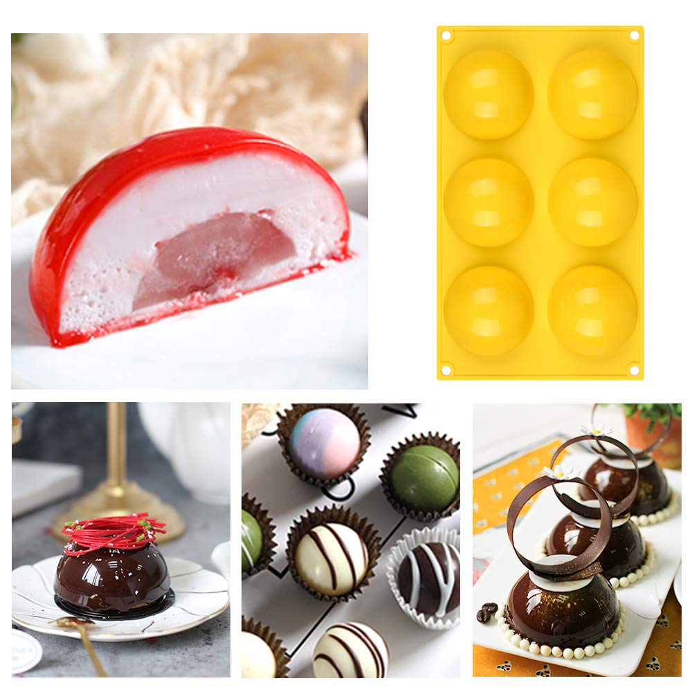 Premium Food-Grade Silicone Chocolate Molds - 6-Cavity Large Nonstick Hot Cocoa Bomb Molds for Baking, Candy Making, Jelly & Cake Decorations (Yellow, 1 Pack) - Perfect for Holiday Treats, DIY Desserts & Party Favors
