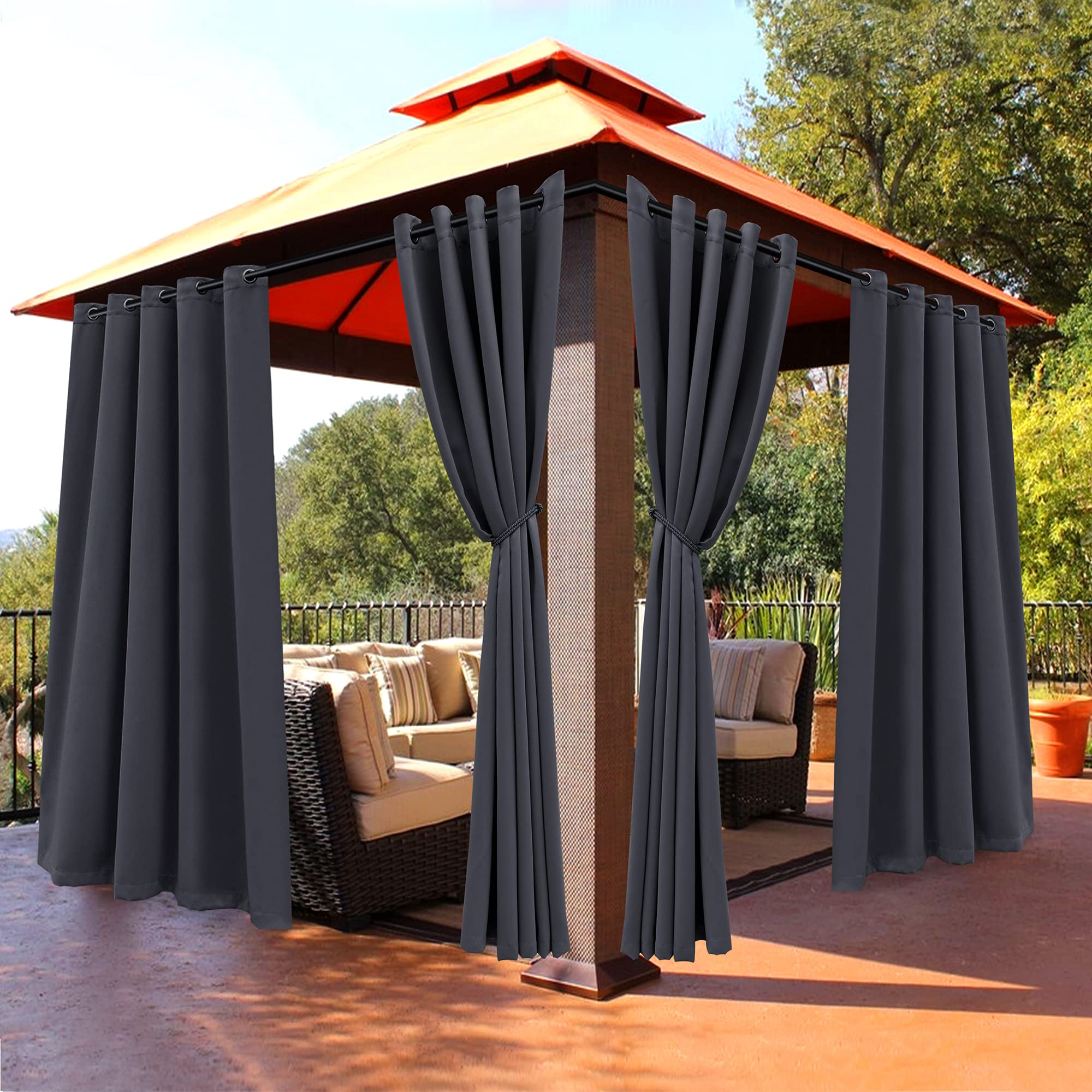 BONZER Waterproof Blackout Curtains 70x95 Inches - Thermal Insulated Sun Blocking Outdoor Curtains for Patio, Deck, Sunroom & Indoor Use in Bedroom, Living Room - Dark Grey Grommet Curtain Panel (1 Pack) - Perfect for Sun Protection, Privacy & Temperature Control