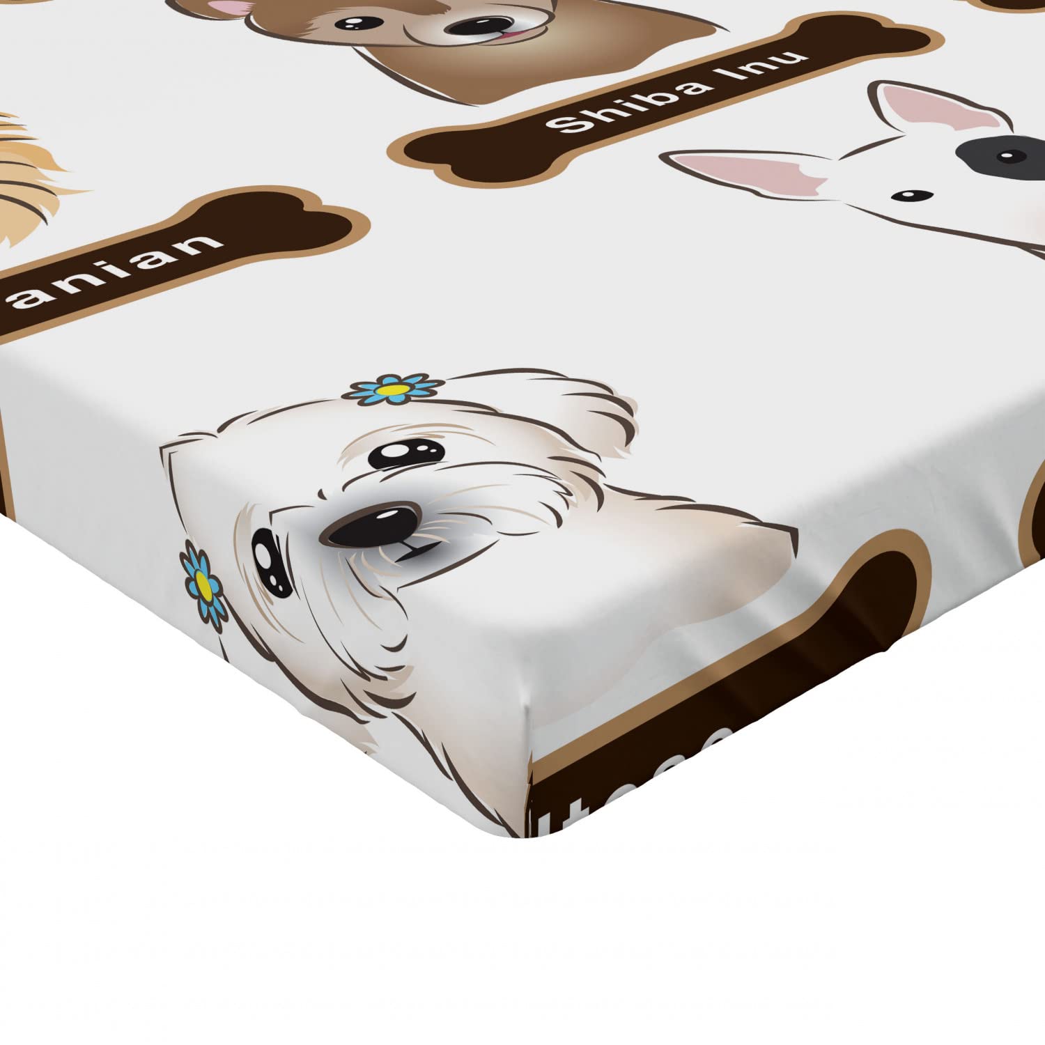Ambesonne Dog Fitted Sheet - Boston Terrier Design, Twin XL, Grey Cream White for Pet Lovers' Bedrooms