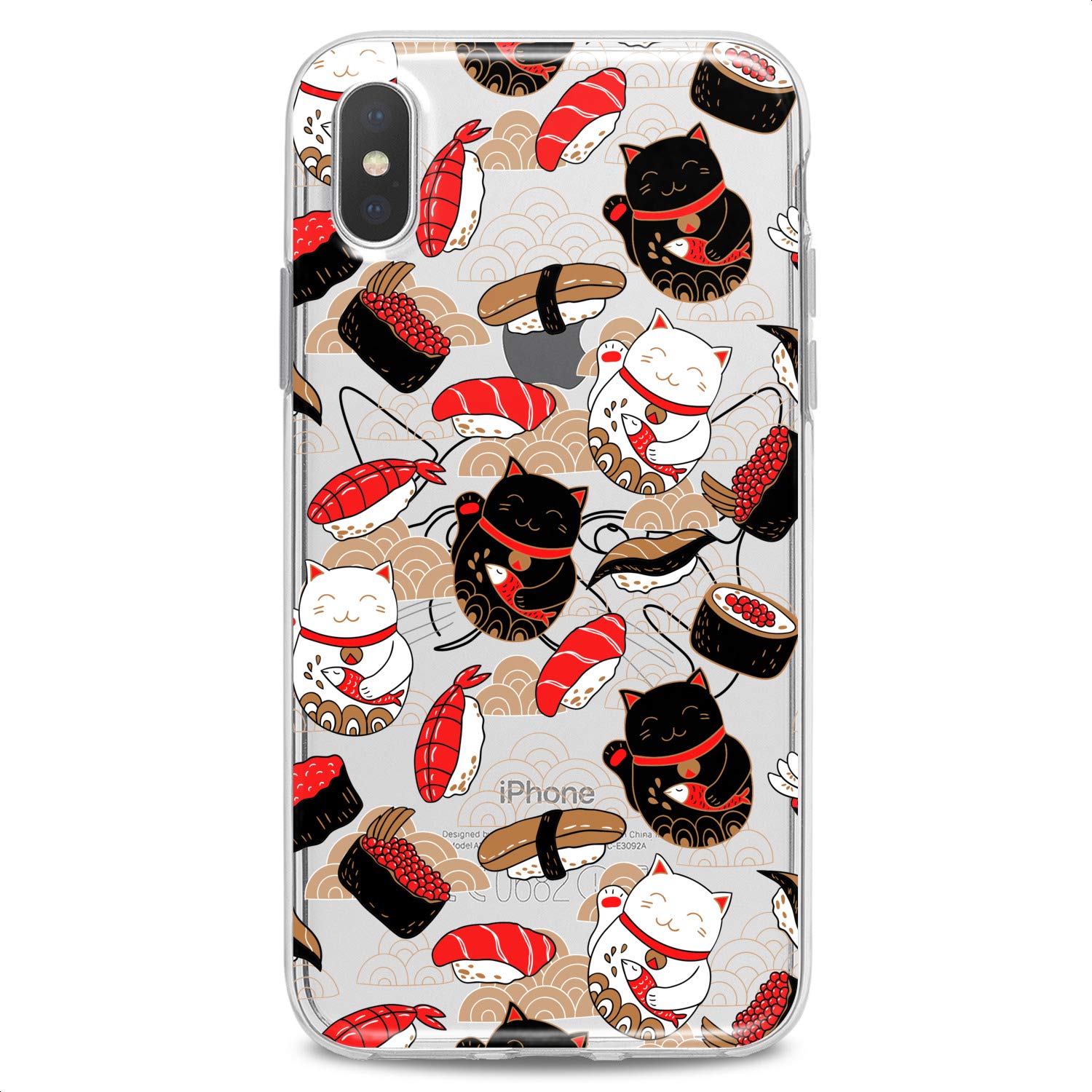 Premium TPU Phone Case for iPhone 16/15/14/13/12/11 Pro Max/Plus/Mini/XS/XR/X/8/7/6/5/SE - Clear Japanese Sushi Kawaii Design with Cute Fish & Cat Prints - Slim Flexible Silicone Protective Cover - Perfect for Everyday Use, Work & Travel