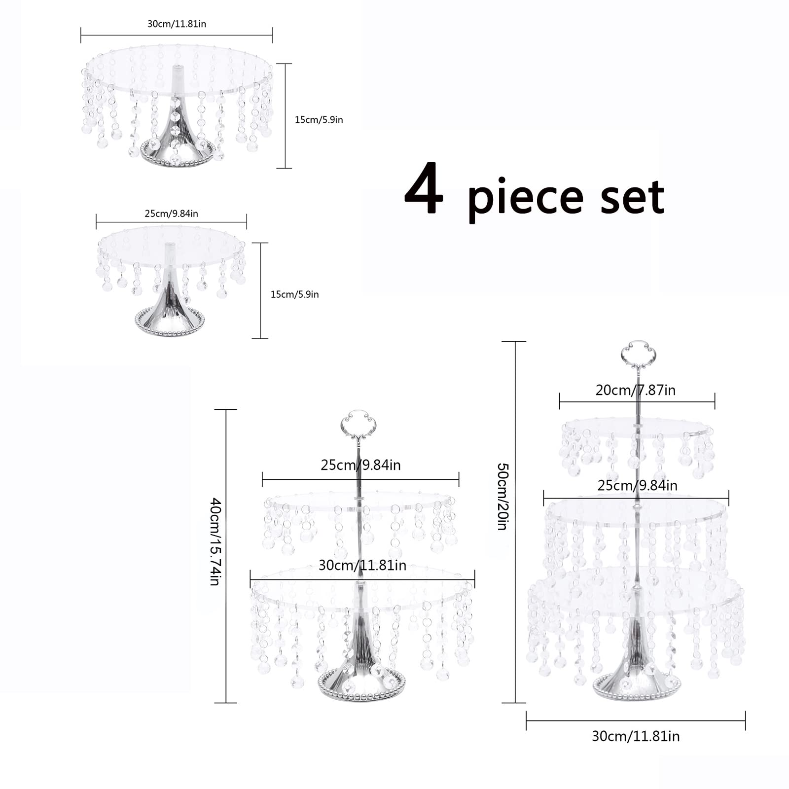 4-Piece Cake Stand Set for Wedding & Party - Elegant Dessert Cupcake Holder for Displaying Cakes, Fruits, Candies, Muffins & Pastries - Perfect for Dessert Tables, Buffets & Tea Parties
