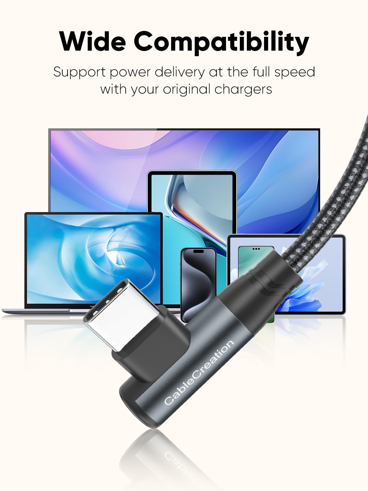 CableCreation 1.6FT Short Right Angle USB C to USB C Cable - 90 Degree Nylon Braided 3A Fast Charging Cable for iPhone 15, Galaxy S24/S23, MacBook, iPad Mini 6, iPad Pro 2020, Nintendo Switch - Perfect for Tight Spaces & Travel Charging