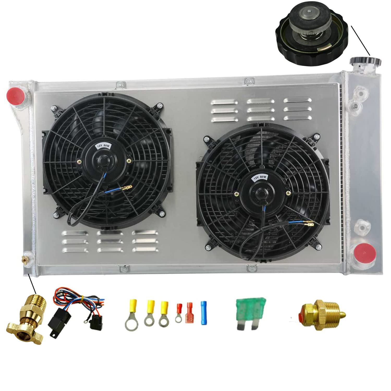 High-Performance Aluminum Radiator for 1967-1972 Chevy GMC C10 C20 C30 K10 K20 K25 Trucks & Blazer - 3 Row Core with Fan Shroud - Perfect for Pickup, Suburban & Van Upgrades