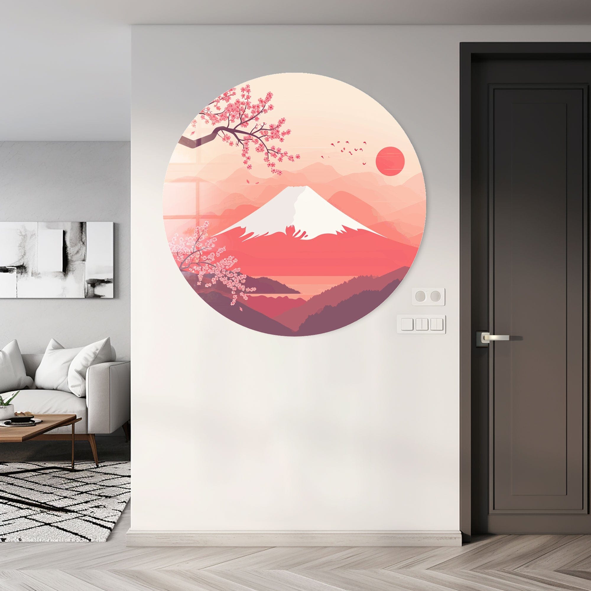 Sakura Peaks Rounded Glass Wall Art - Elegant Floral Decor for Living Room, Bedroom & Office - Perfect for Home & Office Decor