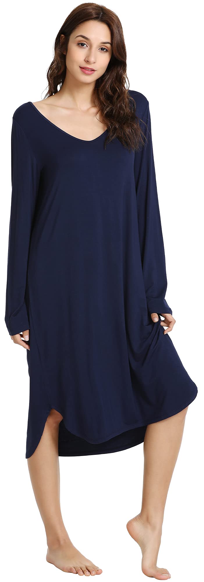 Soft Bamboo Nightgowns for Women - Long Sleeve Sleep Shirt & Comfy Loungewear - Plus Size S-4X - Perfect for Relaxing at Home or Sleeping