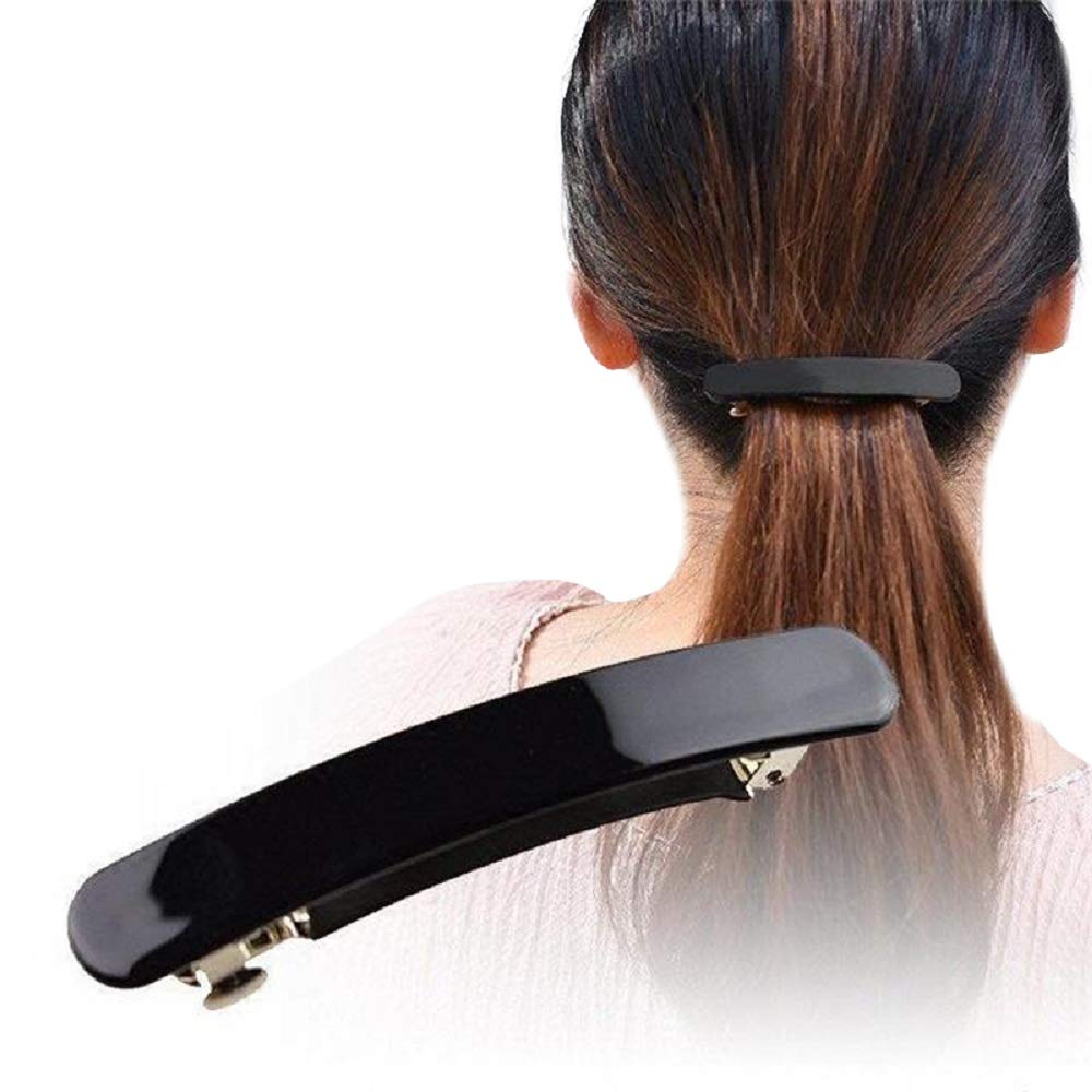 Simple Black Ponytail Holder Metal Barrettes Hair Clips - French Hair Pins for Styling, Salon & Everyday Use (Black) | Perfect for Updos, Braids & Professional Hairdressing