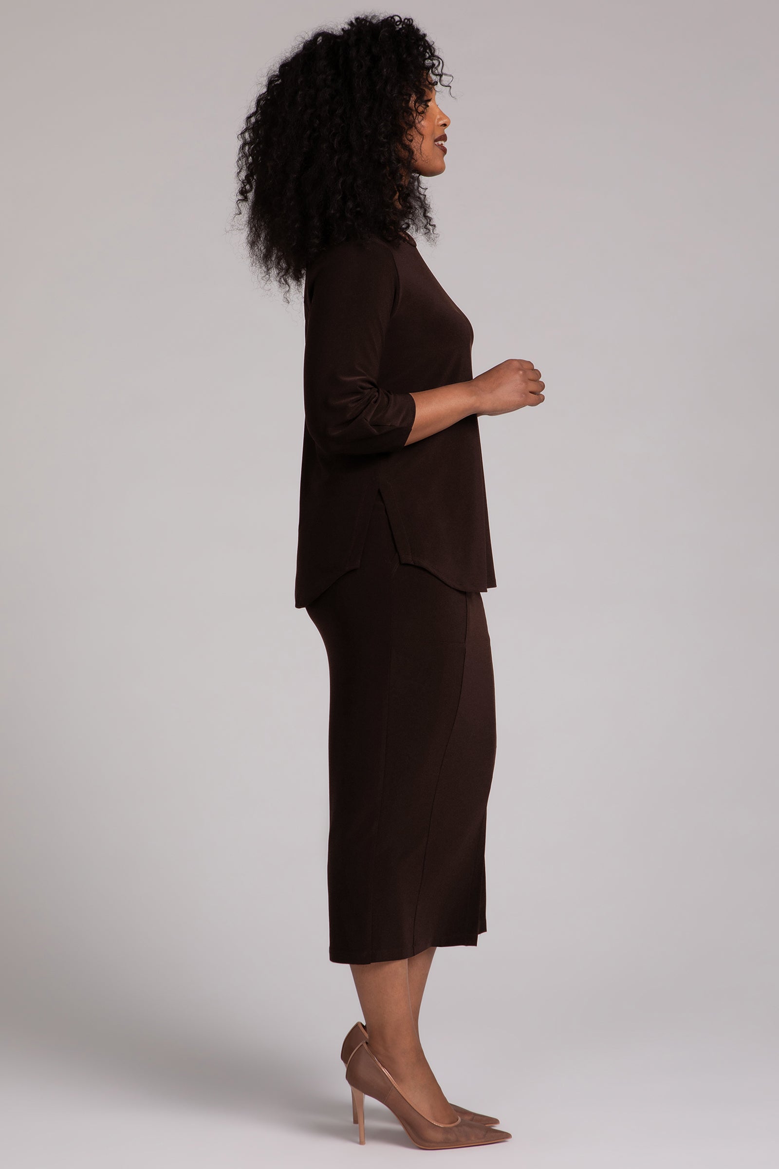 Classic Fit Lantern Top Women's Blouse - Chocolate Brown Casual Tunic Shirt for Work, Date Night & Everyday Wear
