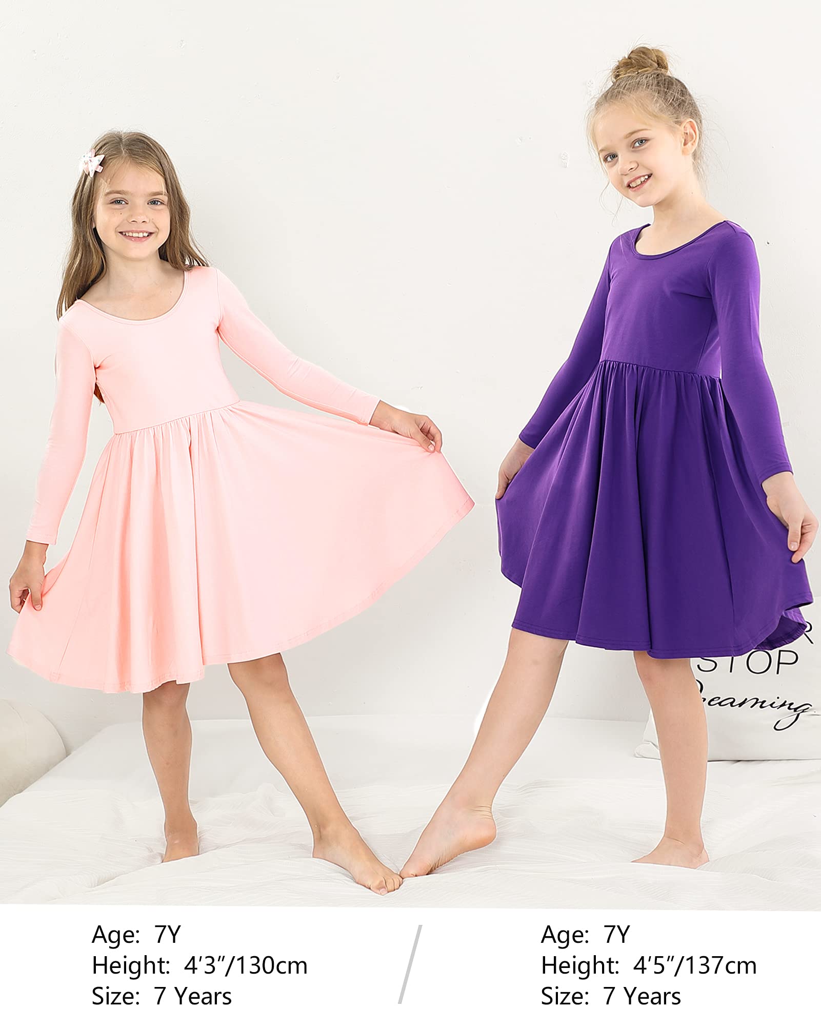 Stelle Long Sleeve Girls Cotton A-Line Dress - White Toddler Skater Twirl Dress for School, Casual & Easter | Perfect for Playdates, Parties & Special Occasions